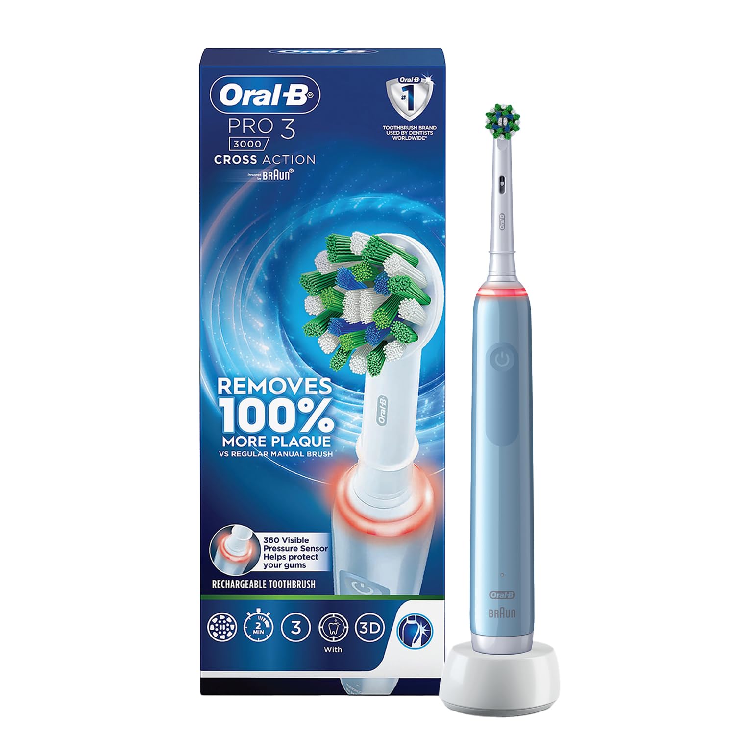 Sponsored Ad - Pro 3 Rechargeable Rotating Electric Toothbrush for Adults, 3 Cleaning Modes with Pressure Sensor, 2 Min Timer with Quadpacer, 2 Year Warranty by Oral B, IPX7 Water Resistant, Round Brush Head