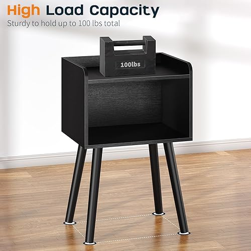 Miniatura 9 de Yoobure Mesita de noche moderna de mediados de siglo para espacios pequeños, mesa auxiliar pequeña con estante de almacenamiento, mesa auxiliar de