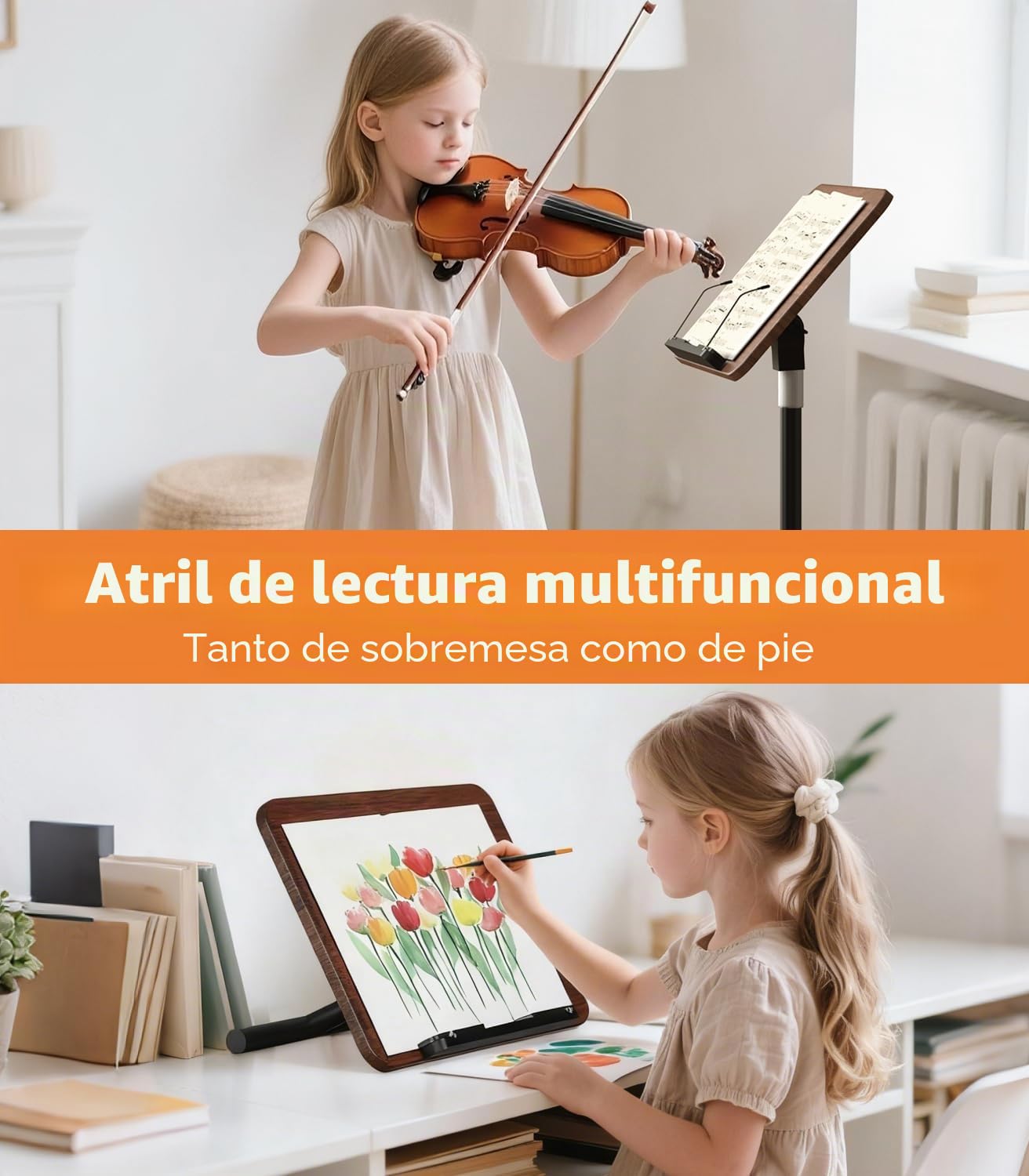 Atril 2 en 1 para libros, altura ajustable, para suelo o mesa, con placa XXL, inclinación de 180°, para lectura, partituras, portátil, base antideslizante, para niños y adultos