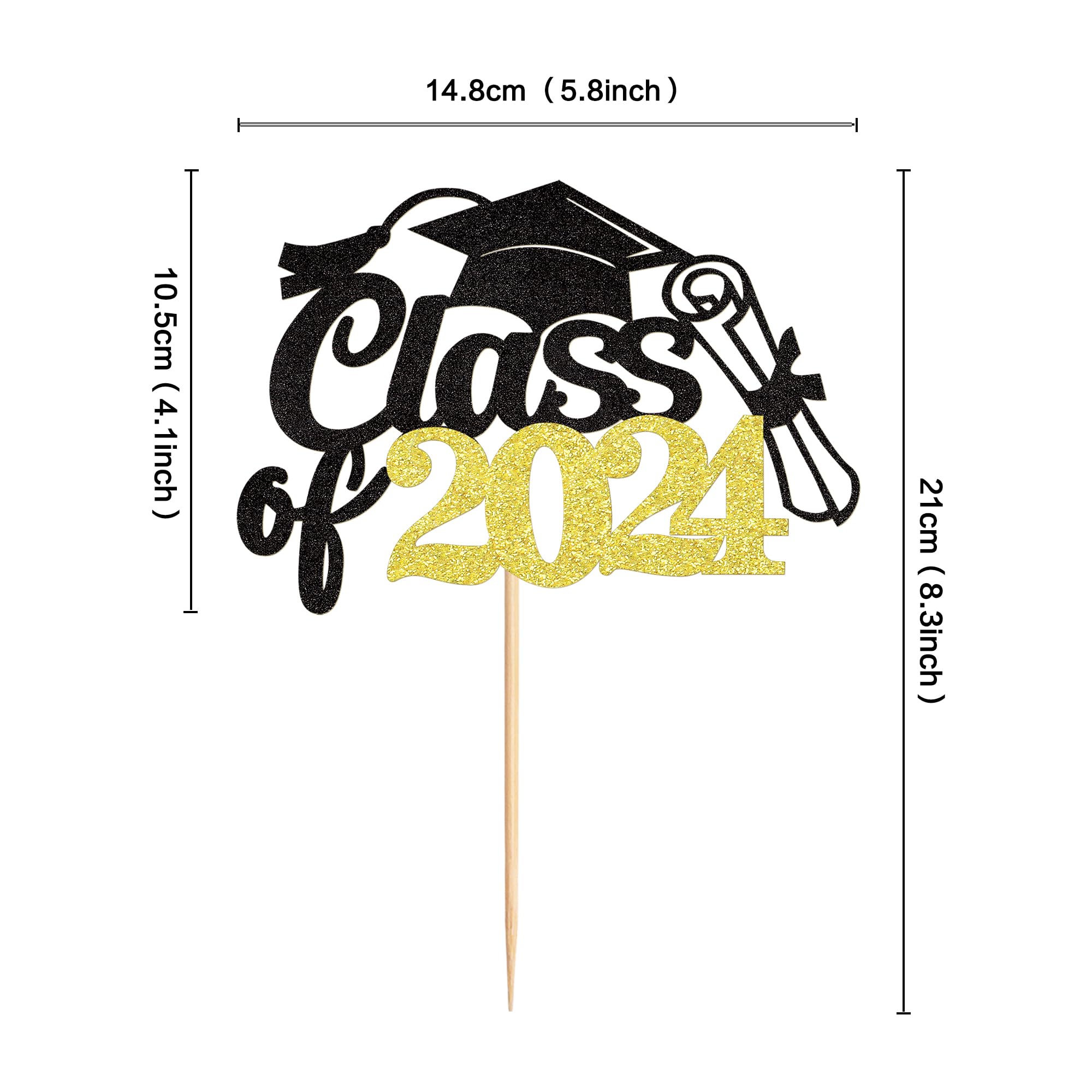 Ercadio 1 Pack Congrats Class of 2024 Cake Topper Gold Glitter Grad Cap Diploma Class of 2024 Cake Picks Decorations for 2024 Graduation Theme Party Cake Decor Supplies