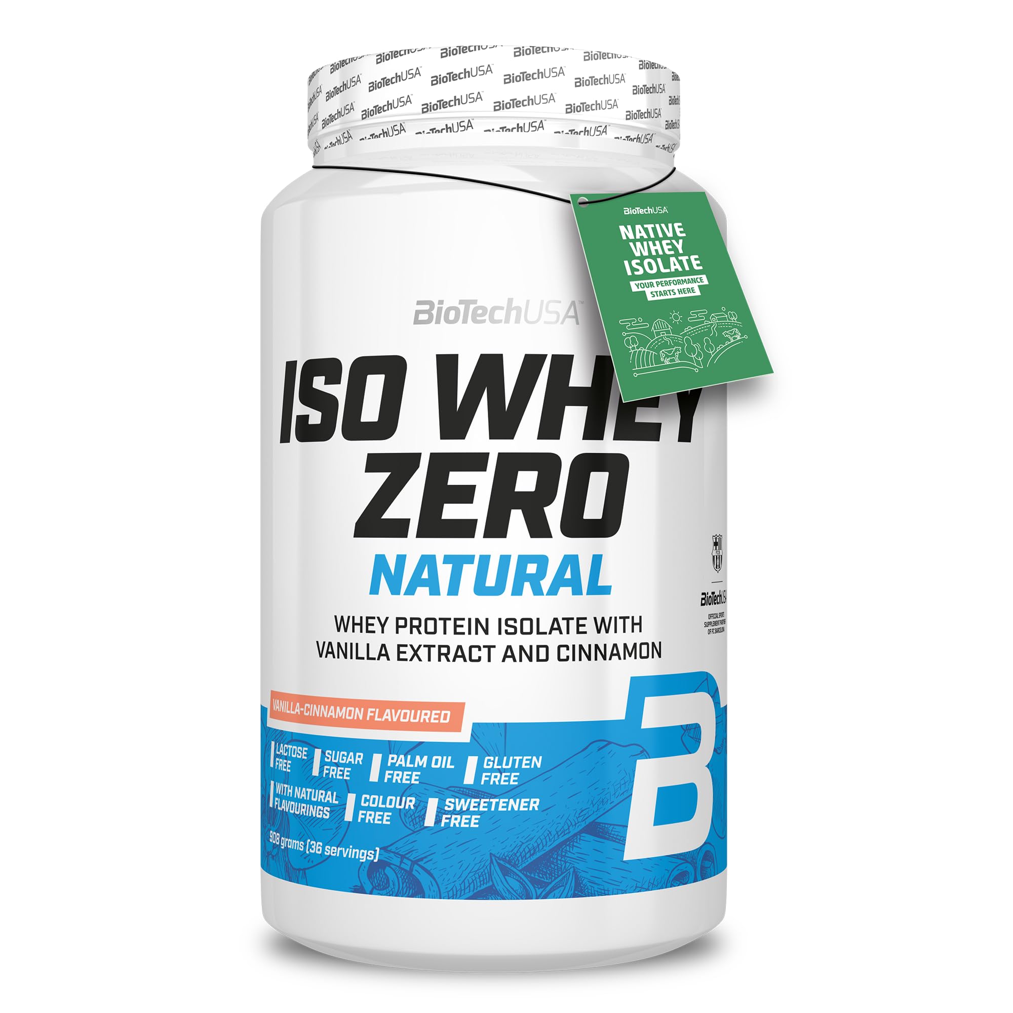 BioTechUSA Iso Whey Zero Natural Proteine in Polvere | 80% Proteine | Aromatizzate naturalmente | Senza Glutine | Senza Lattosio | Senza Additivi | Senza Coloranti | 908 g | Vaniglia-Cannella