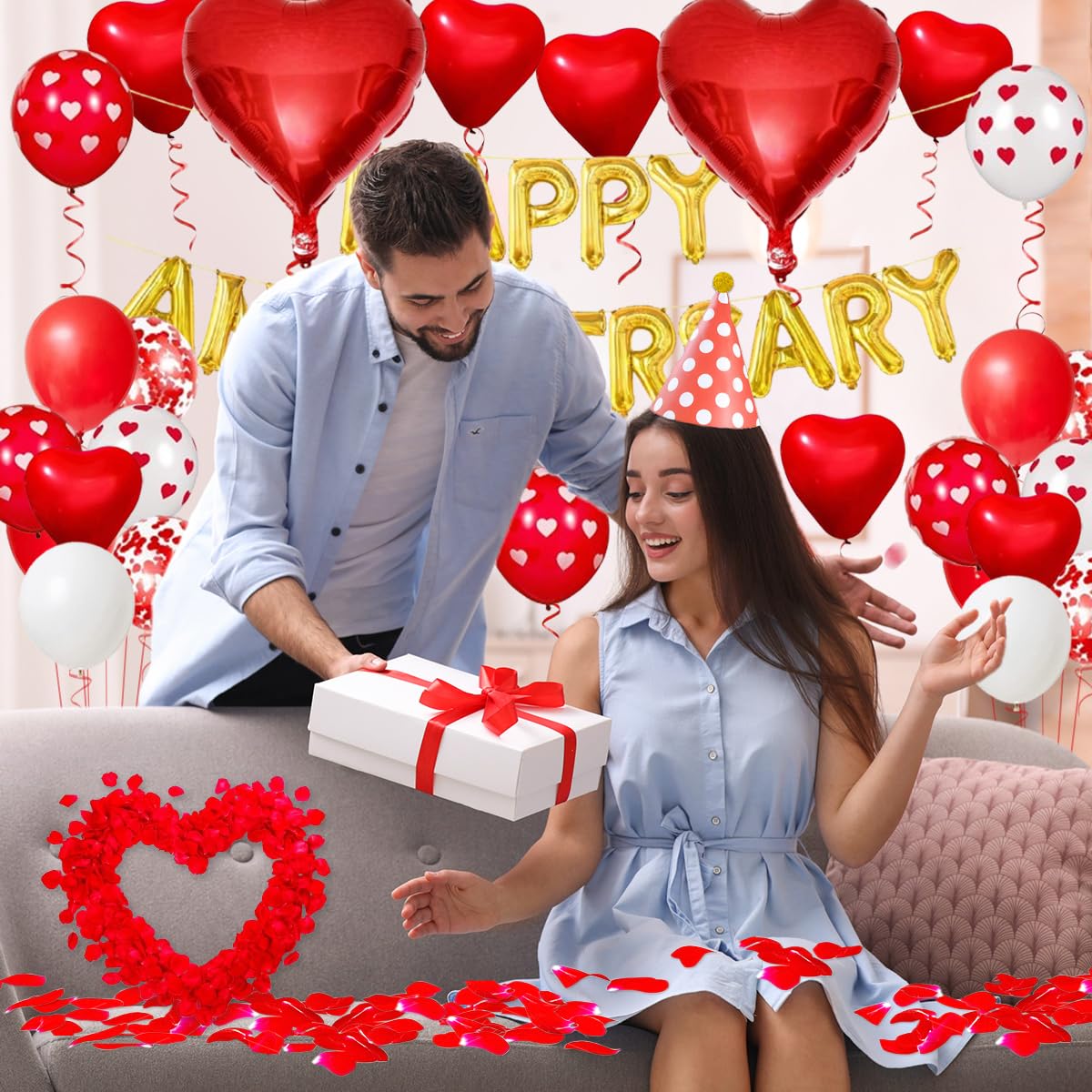 Sorprese Romantiche Palloncini Rossi Decorazione di San Valentino Palloncini a cuore Palloncini in lattice bianchi rossi Cuore 1000 petali di rosa Ghirlanda rossa per San Valentino Anniversario