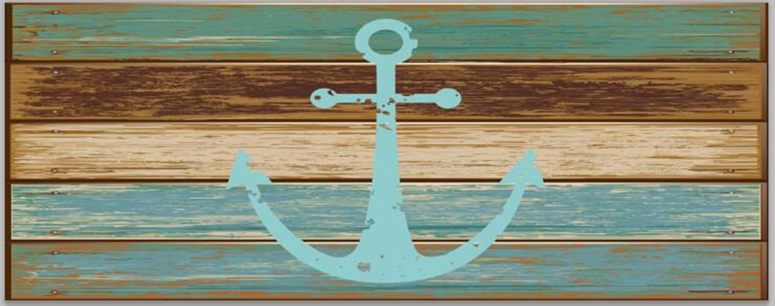 Nautical Anchor Bath Mats and Rugs, Flannel Fabric Non Slip Rubber Backing Absorbent Bathroom Rug Kitchen Rug Floor Carpet Runner, 47.2 L x 16 W Inch, Turquoise and Brown