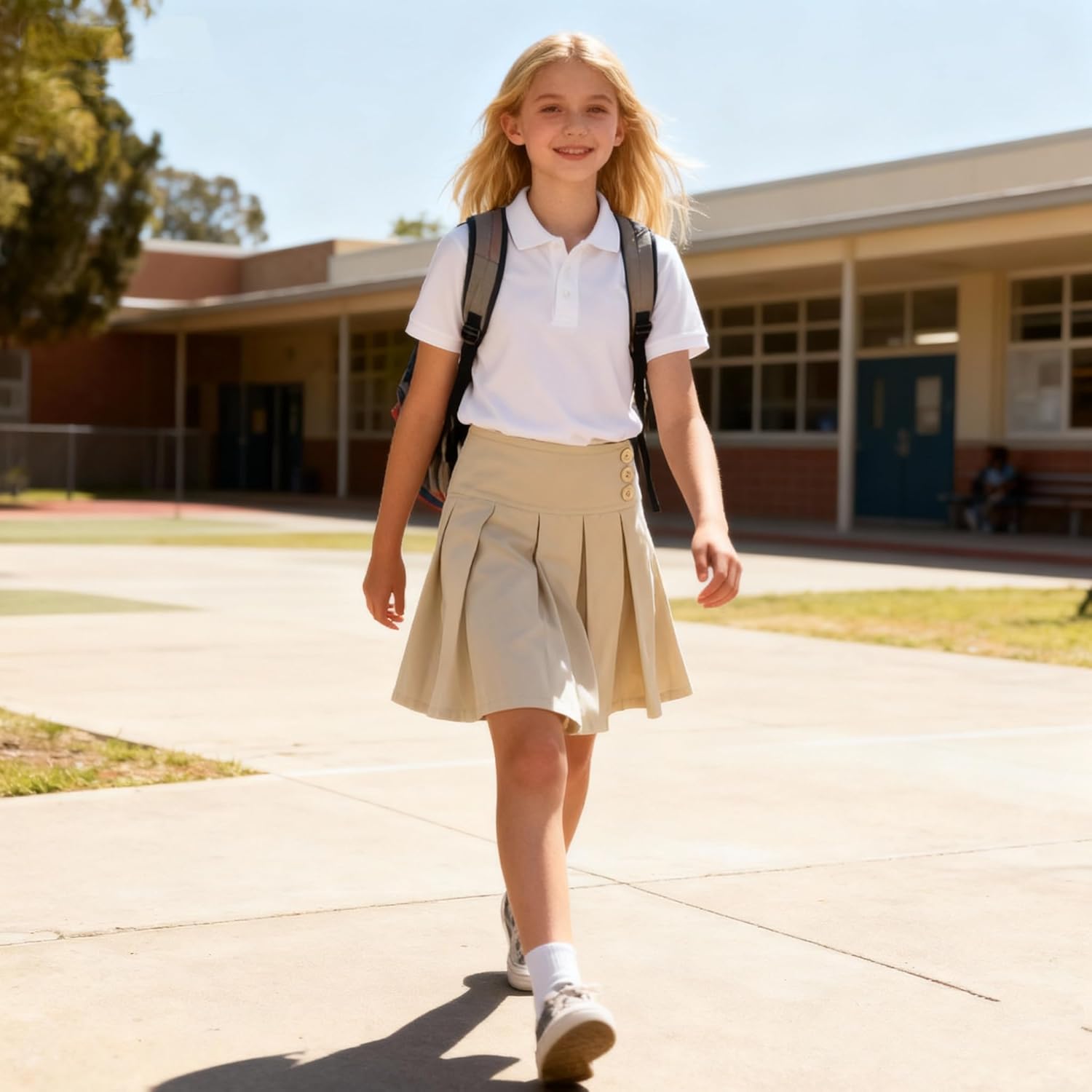 Bienzoe Girls School Uniform Skirt: Kids Adjustable Waist Stretchy Pleated Skort - Image 4