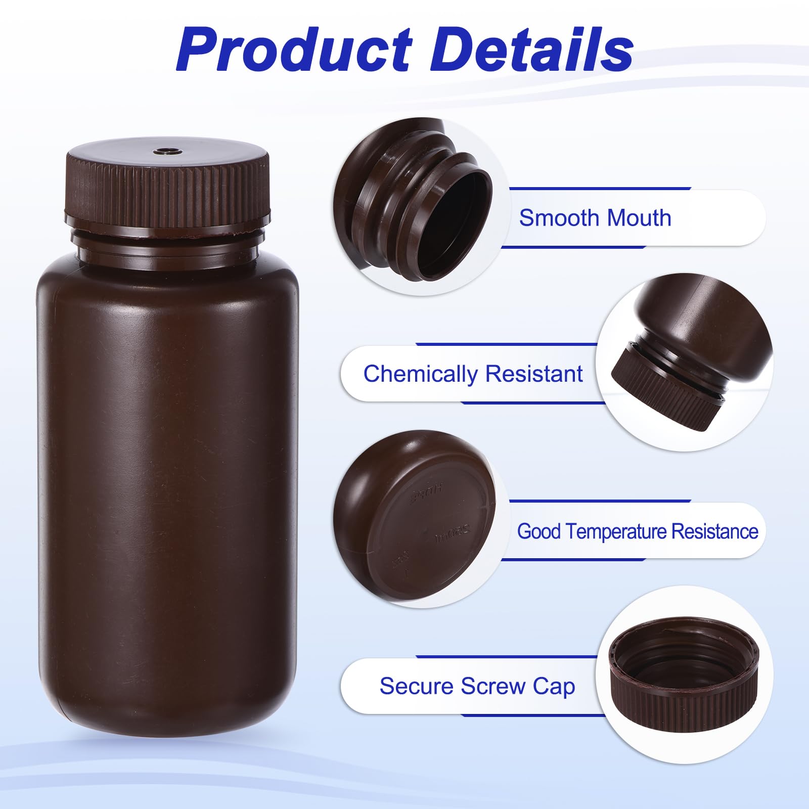 PATIKIL 84 Pcs 250ml Frascos De Reactivo, Frascos Redondos De Boca Ancha PE Con Tapa Roscada Para Almacenamiento De Líquidos Reactivos Agua Muestras Sólidas Sellado, Ámbar