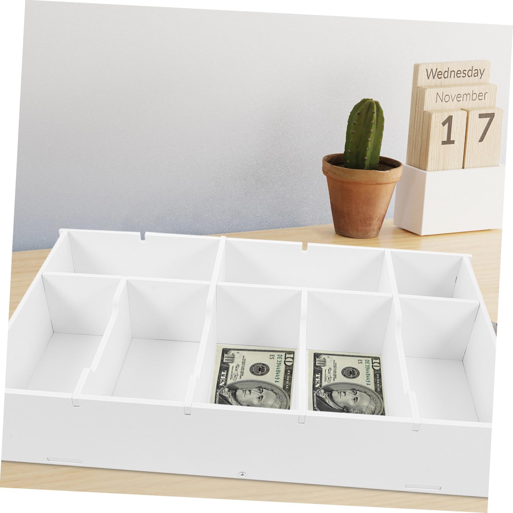 Caja De Almacenamiento Para Cajón Inserto De Organizador Con Divisores Para Monedas Bandeja Para Billetes y Sobres Para Mostrador De Dinero y Clasificación De Presupuesto