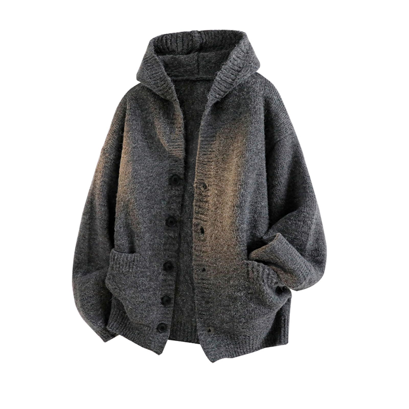 Long Sleeve Chunky Fleece Winter Sweater Coats with Pockets Womens Cable Knit Thick Button Hooded Cardigan Jackets