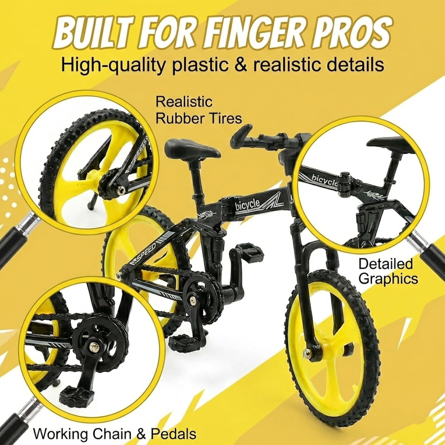 2 Pieces Finger BMX, Mini Bike, Mini Finger Skateboard, Fingerboard, Finger Mountain Bike, Alloy Bicycle Model for Teaching, Office, Club, Home