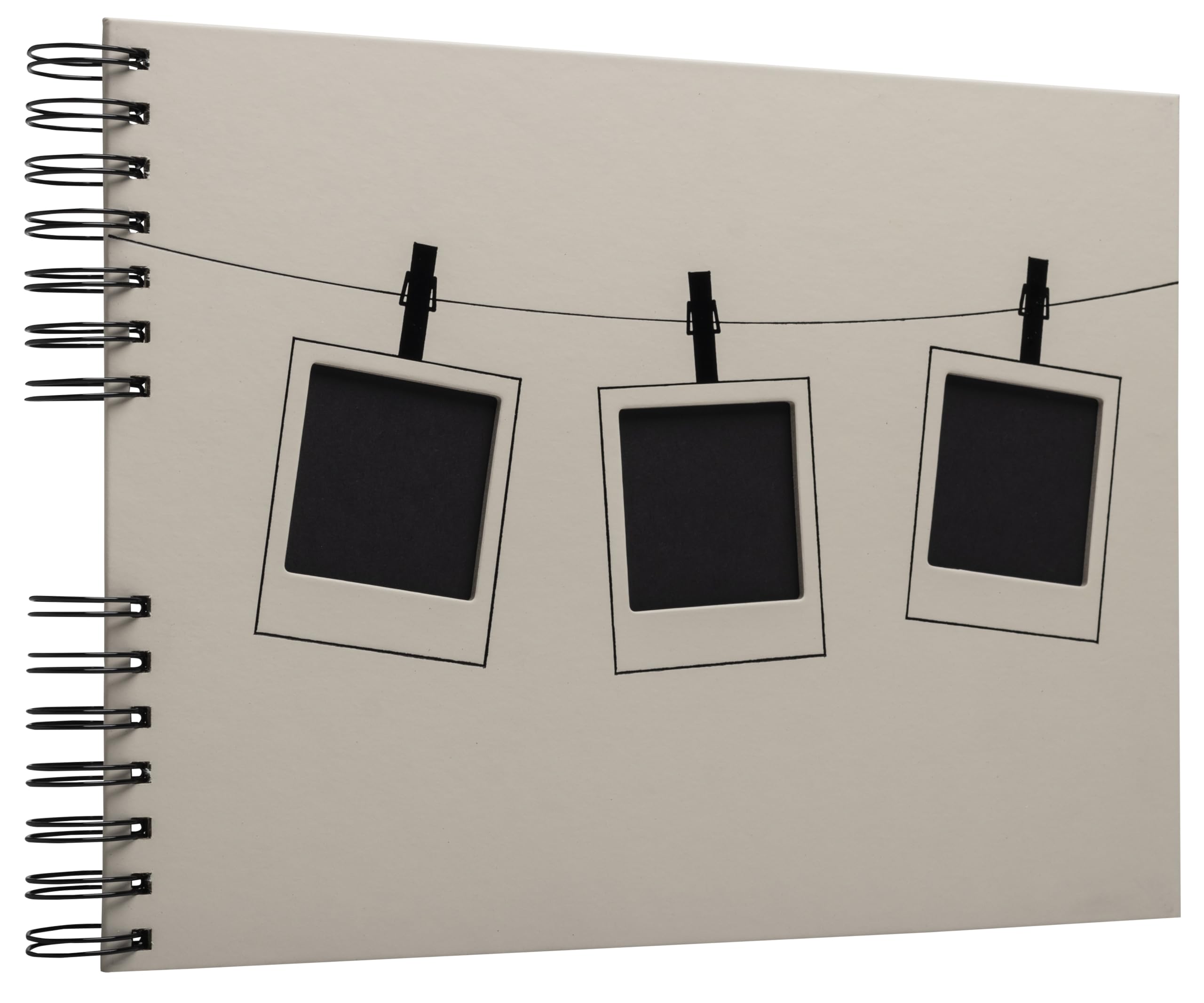 Exacompta - Ref 16823E - Instants spiral photo album beige - 150 photos - 50 black pages - format 32 x 22 cm - cover with PU effect paper and glossy black marking