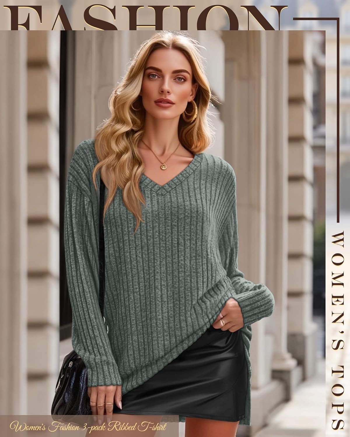 Women's Long Sleeve Sweater, V Neck Oversized Side Split Casual Top Loose Fit Lightweight Knit Pullover Sweaters - Image 3