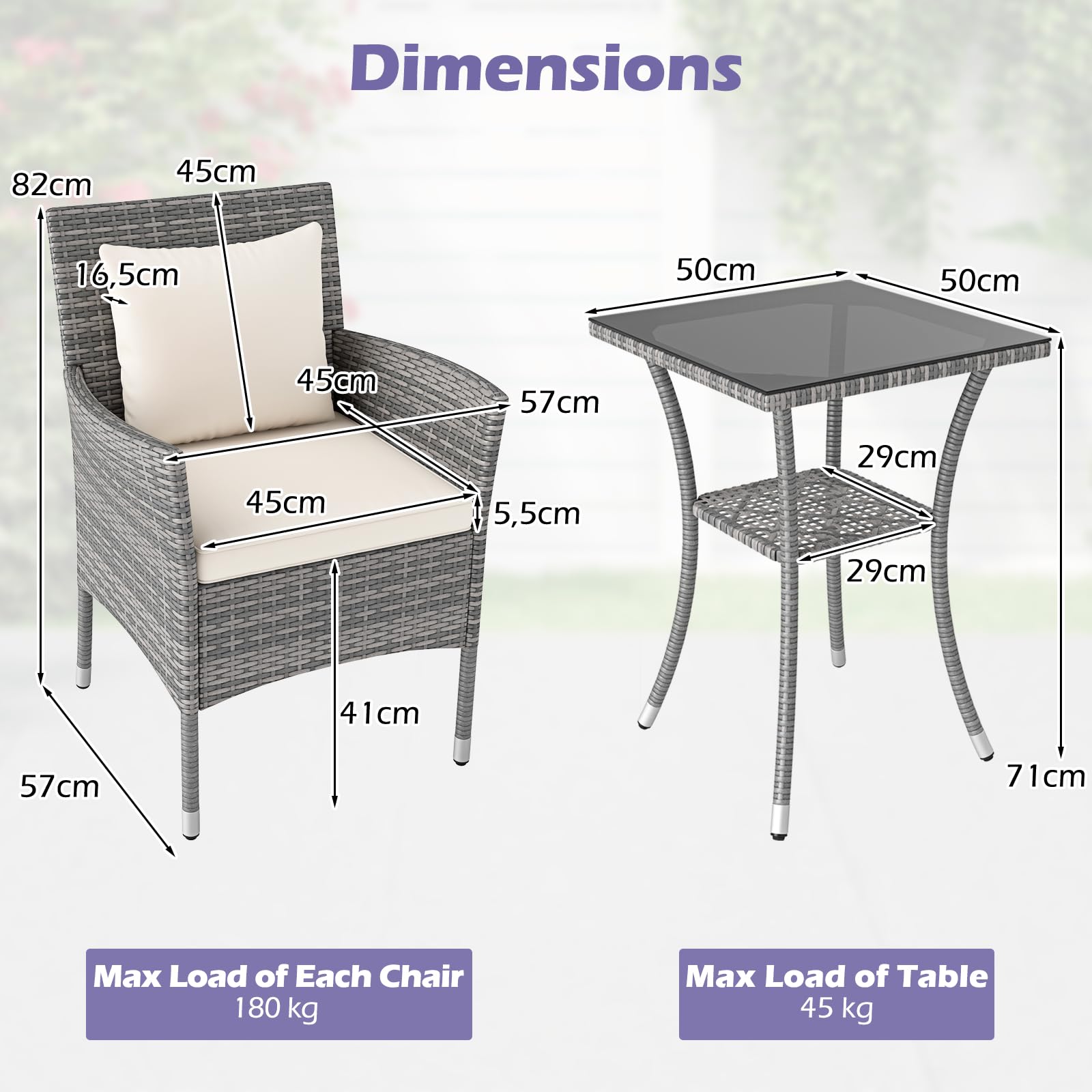 LIFEZEAL Juego de 2 Sillas de Jardín de Ratán PE y Mesa Auxiliar, Sofá con Cojines Desmontables y Mesa de Café de Cristal Templado, Set de Jardín para Tomar el Sol, Piscina y Patio (Beige)