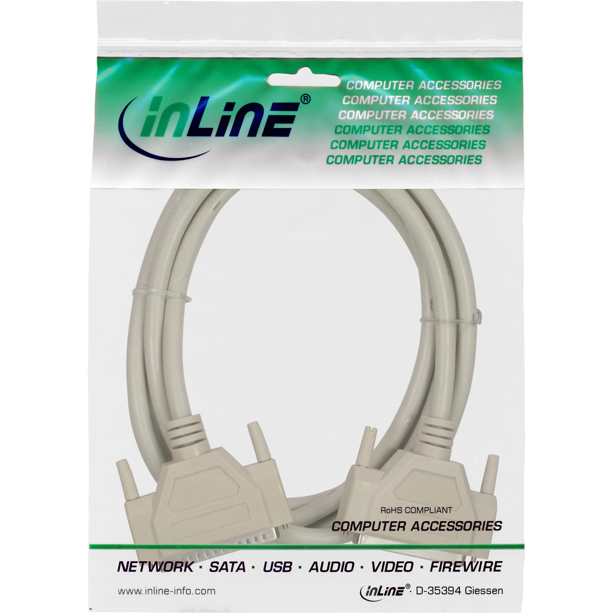InLine 23490 Cavo Seriale, Sub-D 37PIN Maschio/Femmina, PIN 1:1, 2M Nero