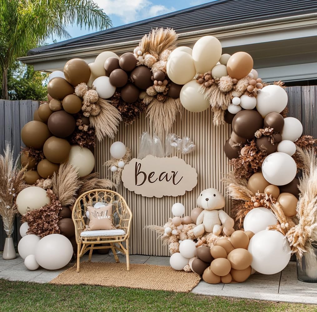 Brown Nude Balloon Arch Kit Double Stuffed Neutral Blush White Sand Balloon Garland Latex Coffee Tan Cream Balloons for Baby Shower Birthday Boho