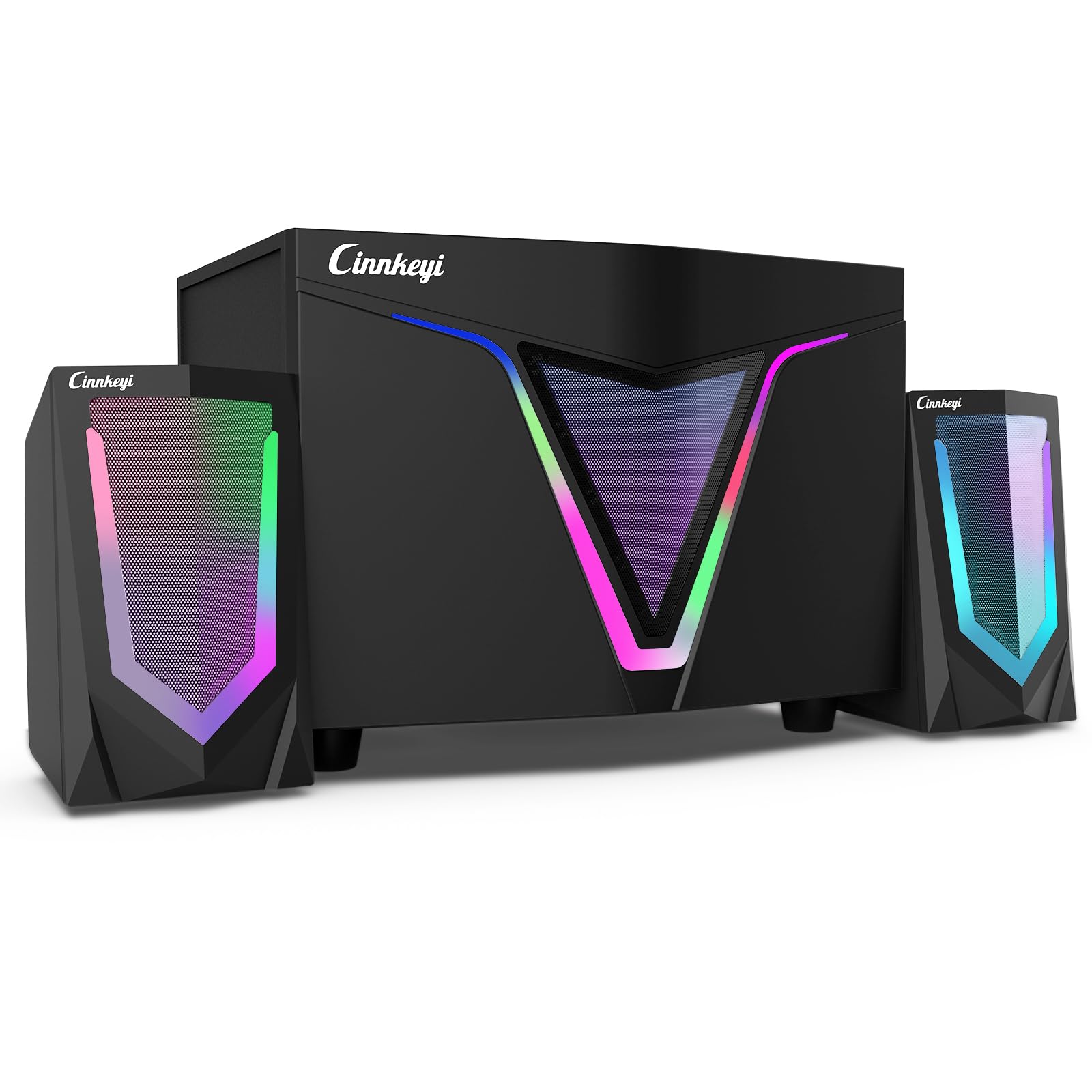 Altavoz para ordenador alimentado por USB 2.1 con subwoofer, altavoces para ordenador con subwoofer de 22,9 cm, satélites dobles de rango completo de 11,9 cm para PC, altavoz con RGB