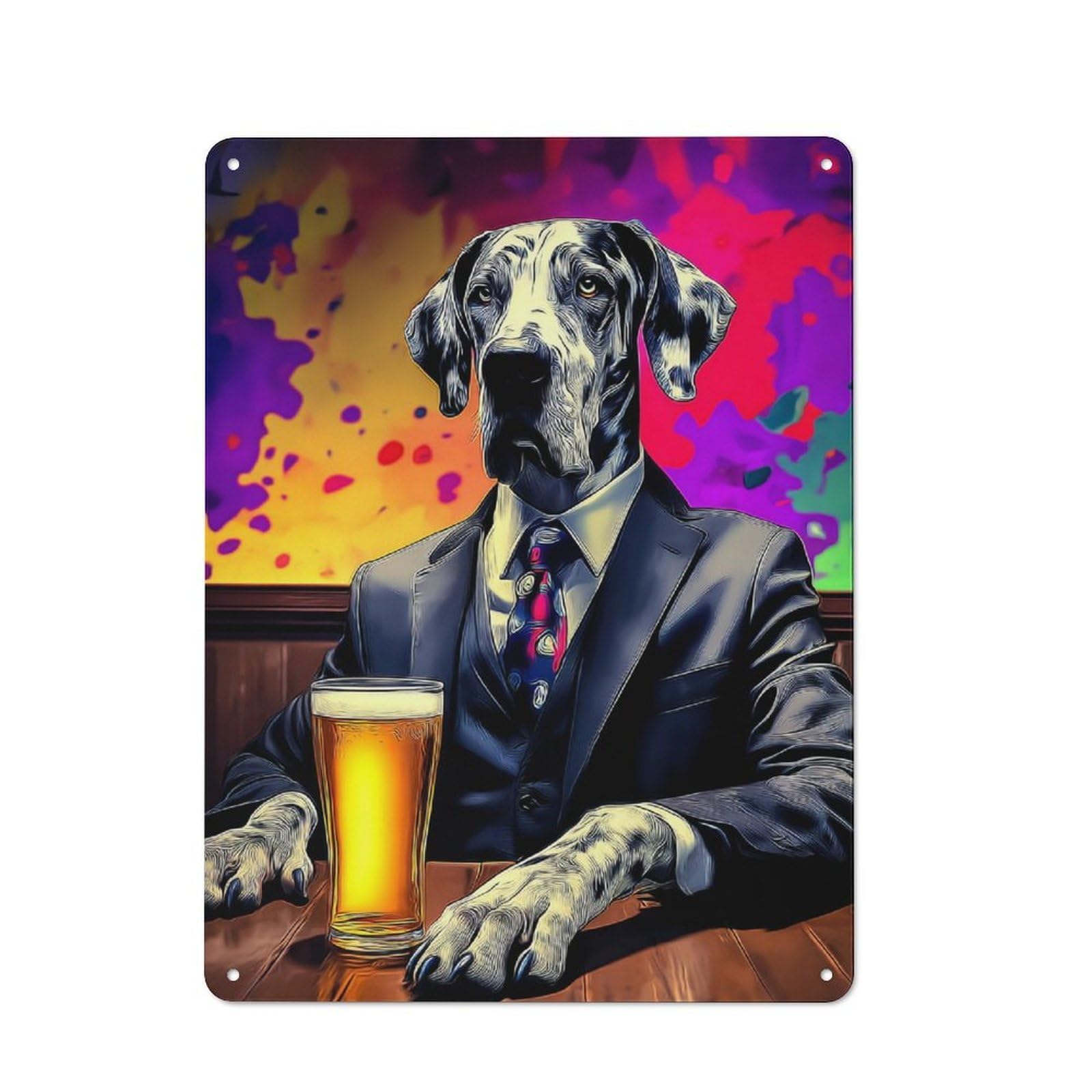Junmoney Dog In Suit Enjoying Beer -7 Tin Wall Plaque 40X30cm With For Bar Or Restaurant, Housewarming Present For People Styling Bar And Restaurant