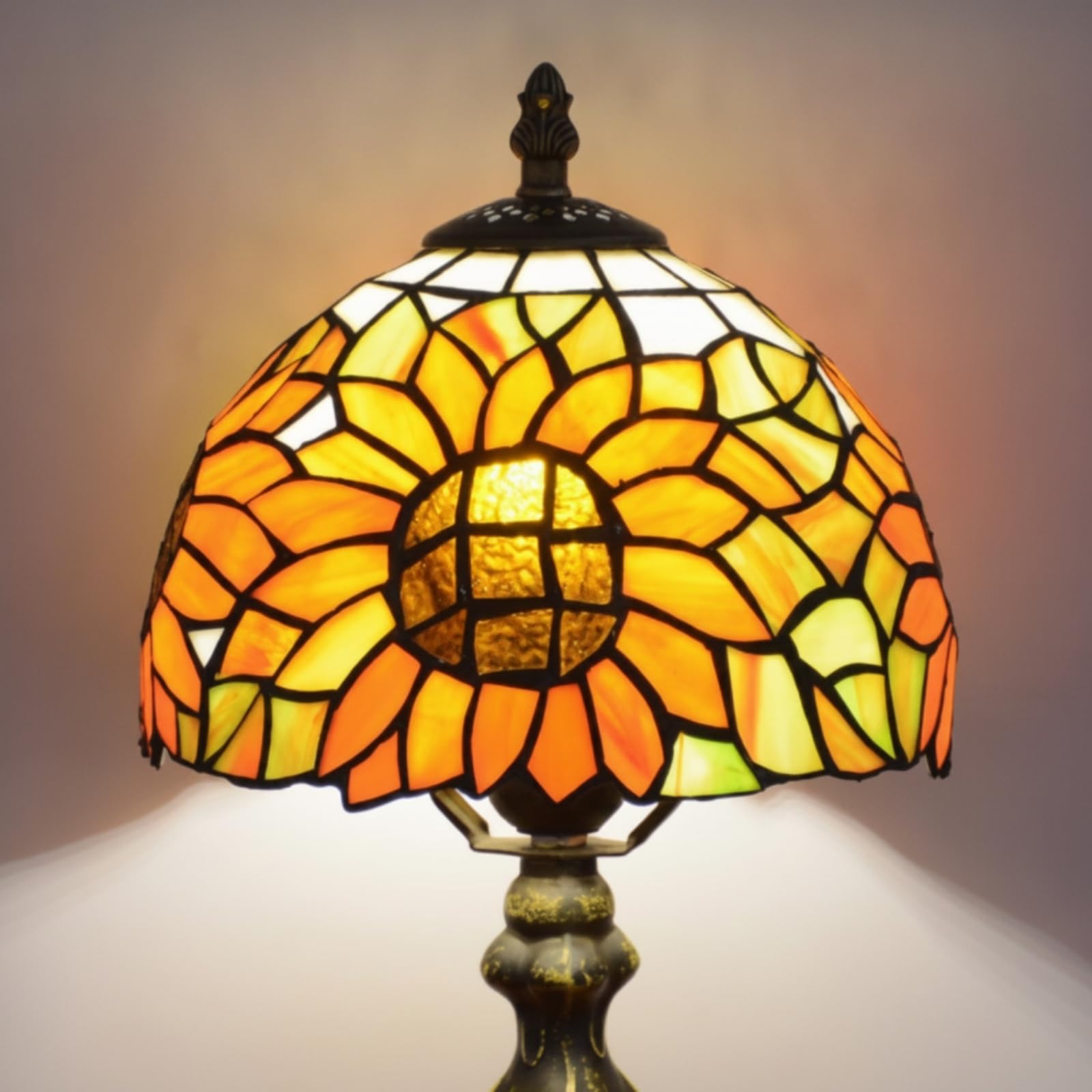 Pantalla de Lámpara Art Nouveau Pantalla, Estilo Tiffany Con Girasol, Orificio Superior Grande De 4.2cm, Compatible Con Casquillos E26/E27