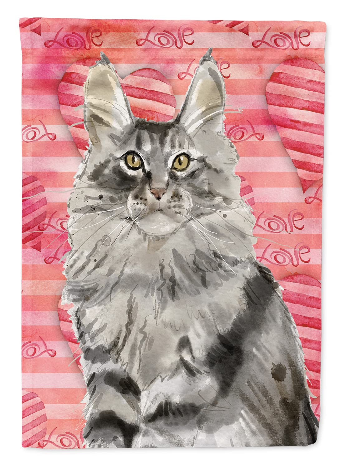 Maine Coon Cat Love drapeau de jardin grand format ornement extérieur multicolore en canevas