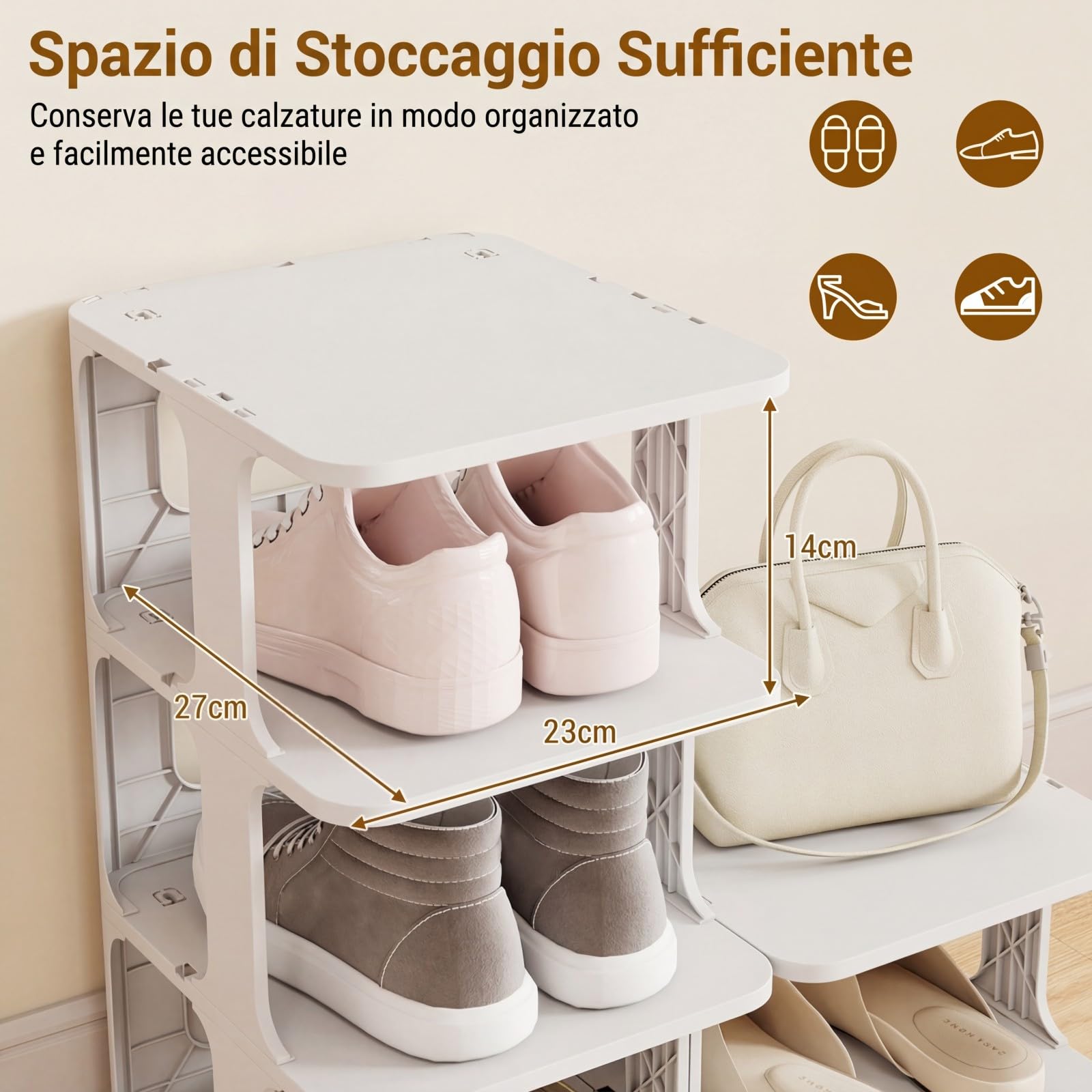 COSTWAY Scarpiera a 6 Ripiani, Scaffale Porta Scarpe Impilabile in Plastica, Organizzatore Verticale Salvaspazio per Ingresso, 27,5x24,5x76,5 cm (Bianco)