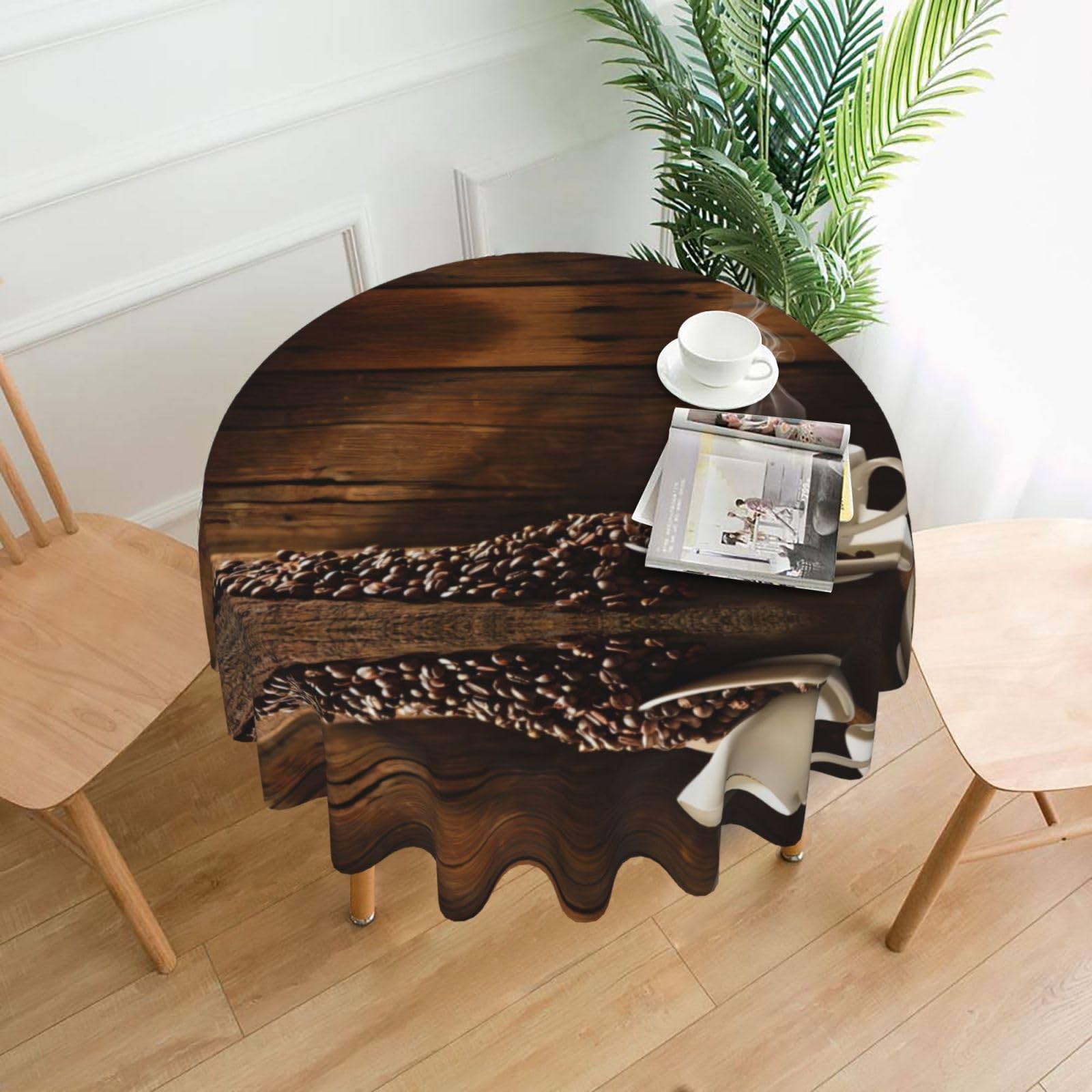 YYHWHJDE Coffee Cup And Coffee Beans Prints Round Decorative Tablecloth 60in – Elevate Your Dining Space with this Elegant Throw for Everyday Charm & Special Occasions