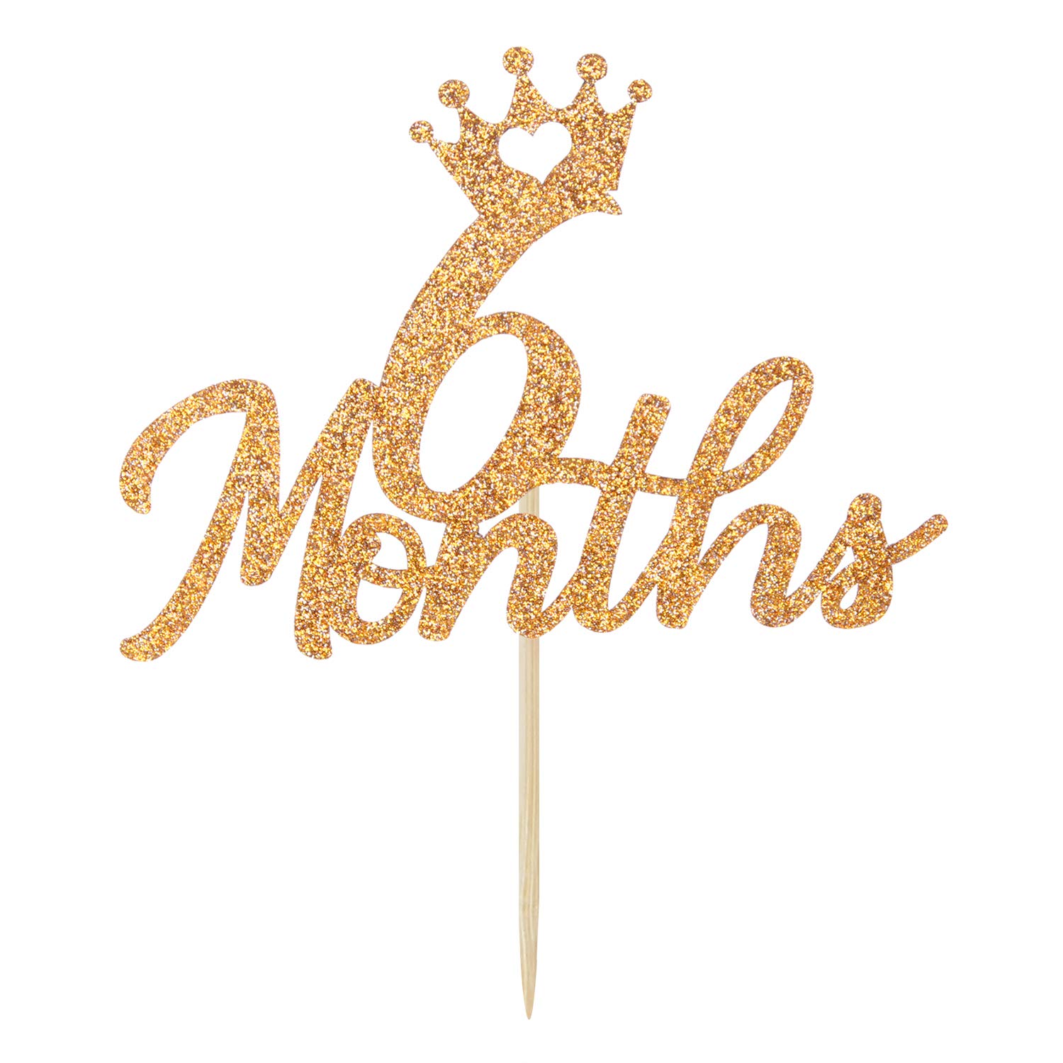 Gold Glittery 6 Months Cake Topper for Baby's Half Year Old Birthday Party, 1/2 Birthday, First Birthday, Baby Shower, Half Year Anniversary Party Decorations
