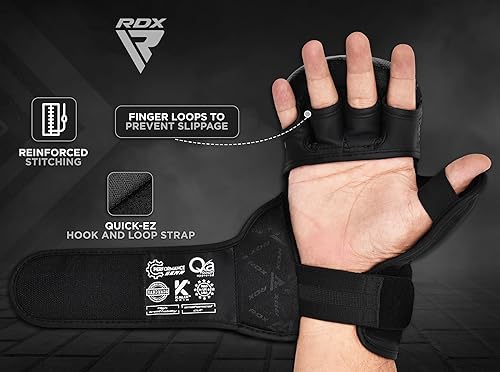 Miniatura 5 de RDX IMMAF - Guantes de agarre de sparring aprobados, diseño híbrido de grado profesional para nivel de competencia y entrenamiento, palma abierta
