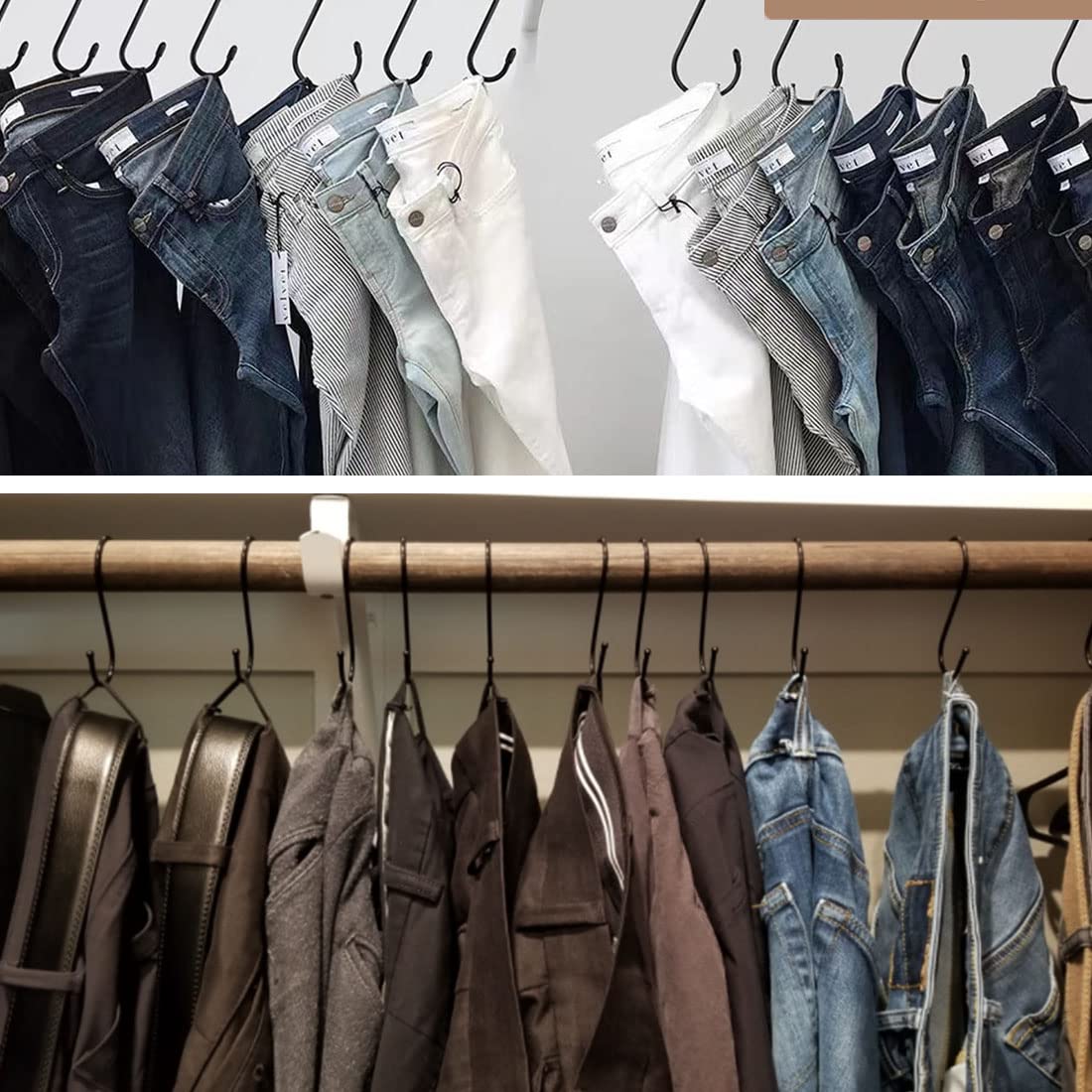 Paquete de 20 ganchos grandes en forma de S de acero negro (3.7 pulgadas), recubiertos de vinilo, resistentes al óxido, ganchos en S para colgar sartenes, ollas, plantas, toallas, ganchos de 7
