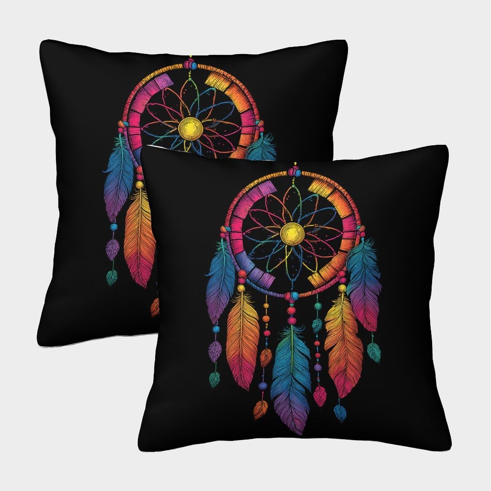 QFVANSIYO Colorful Dreamcatcher 3D Printed Pillowcase Microfiber Bedroom Decor Dreamcatcher Pillow Cover Soft for Adults 50x50cm