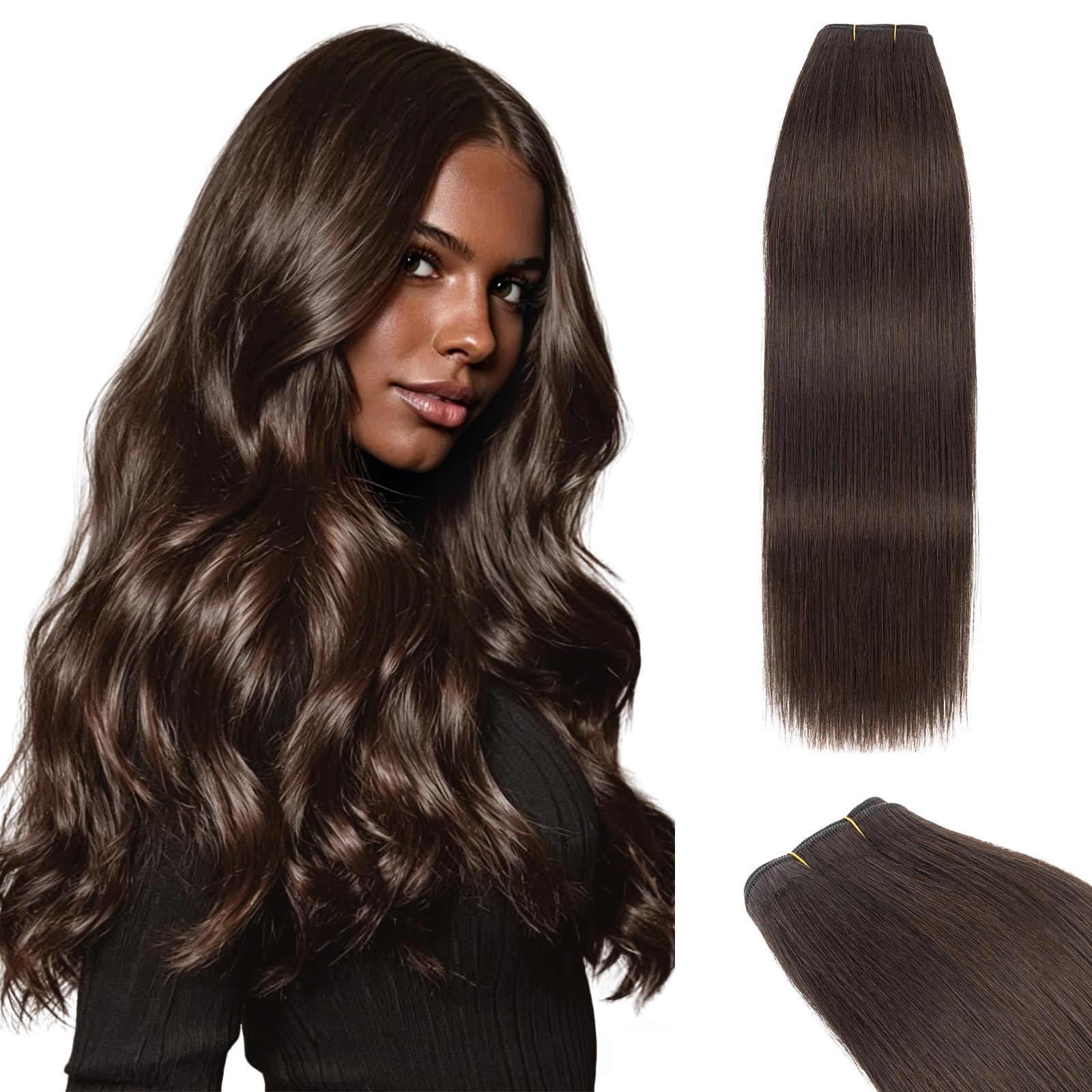 TESS Tressen Echthaar Dunkelbraun 100g, Weft Extensions Echthaar, Remy Haar zum Einnähen Sew in Hair Extensions Haarverlängerung 70cm