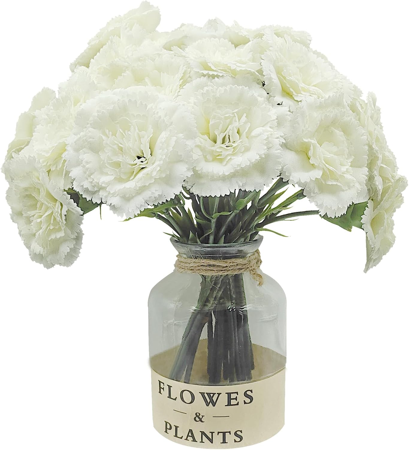 Carnations Artificial Flowers 24 Pcs, 11.4 Inch Faux Silk Flowers with Stems, Ivory White Fake Carnations for Wedding Bouquets, Home Decor, Table Centerpieces