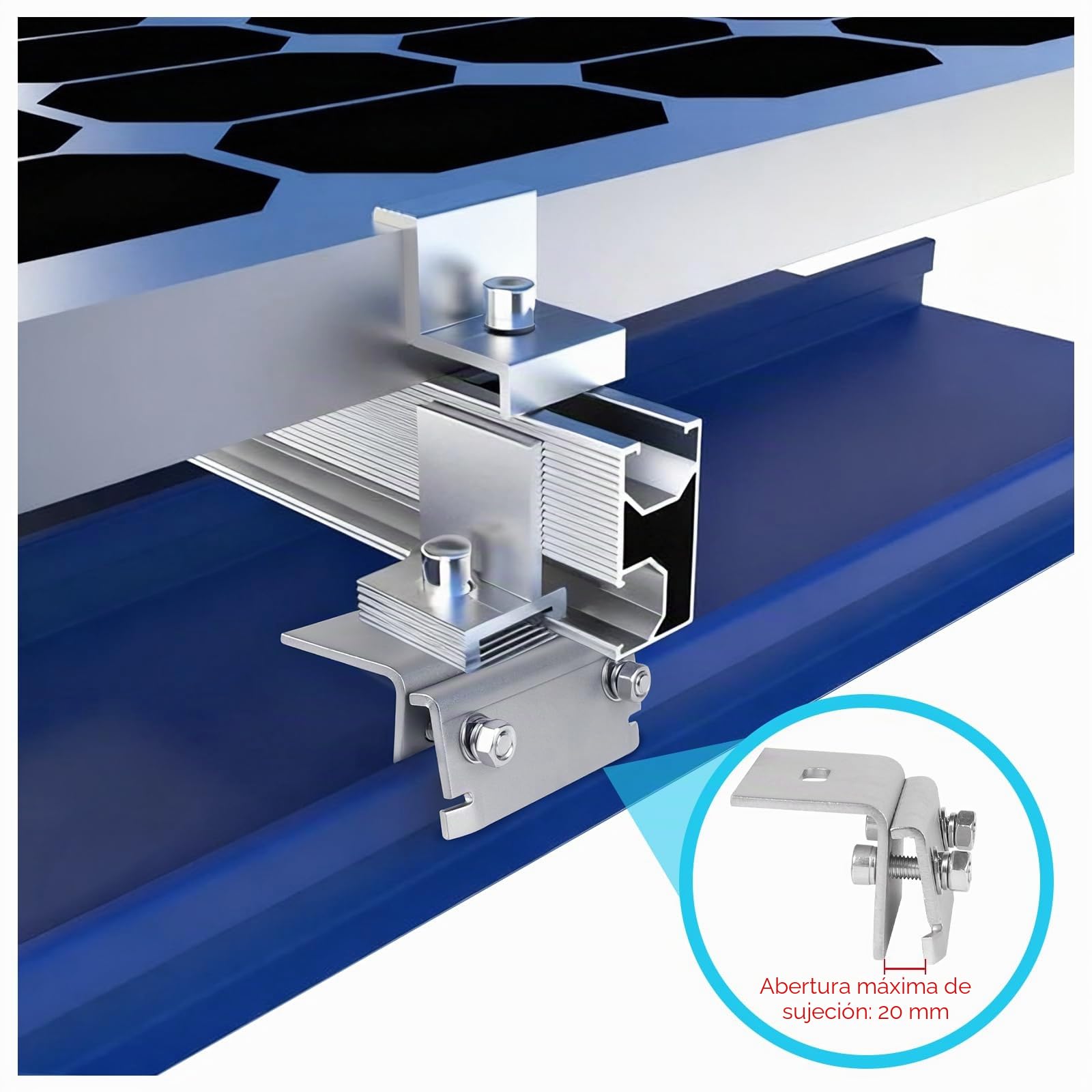 4 Piezas Abrazaderas para tejado en acero inoxidable 304 Fijaciones solares para paneles fotovoltaicos para techos metálicos y juntas en pie, paneles solares, resistentes corrosión y duraderas