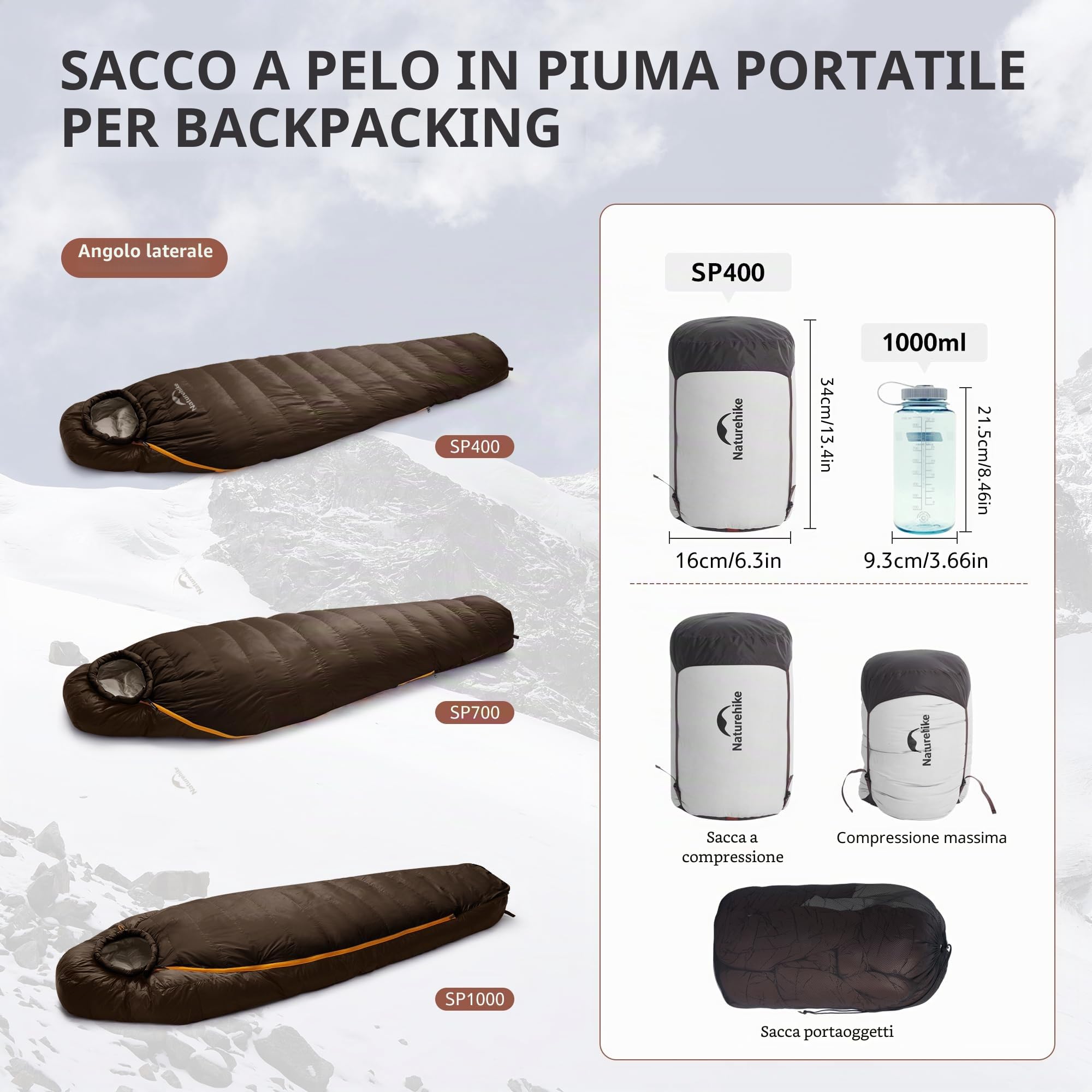 Naturehike Snowbird Sacco a Pelo Mummia in Piuma D'anatra, Sacco a Pelo da Campeggio Professionale per Esterni, Unisex - Sacco a Pelo per Adulti