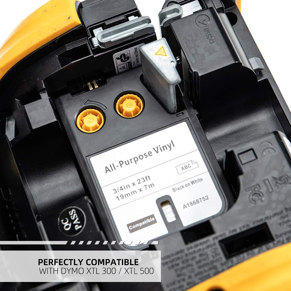 Aken 19mm Cinta de Etiquetas Compatible con Dymo XTL 1868752 | 19 mm x 7m, Compatible con Dymo XTL-300 XTL-500, Negro sobre blanco All-Purpose Vinyl