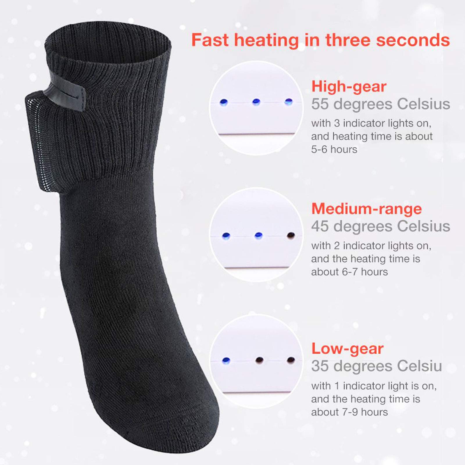 NANANA Calze Riscaldate Ricaricabili, Calze Riscaldate per Sci Invernali, Tre Livelli di Calore, 5v 2200mah Rechargeable Electric Heating Socks per Sci Moto Pesca Caccia Ciclismo(36-43 Iarde),Nero