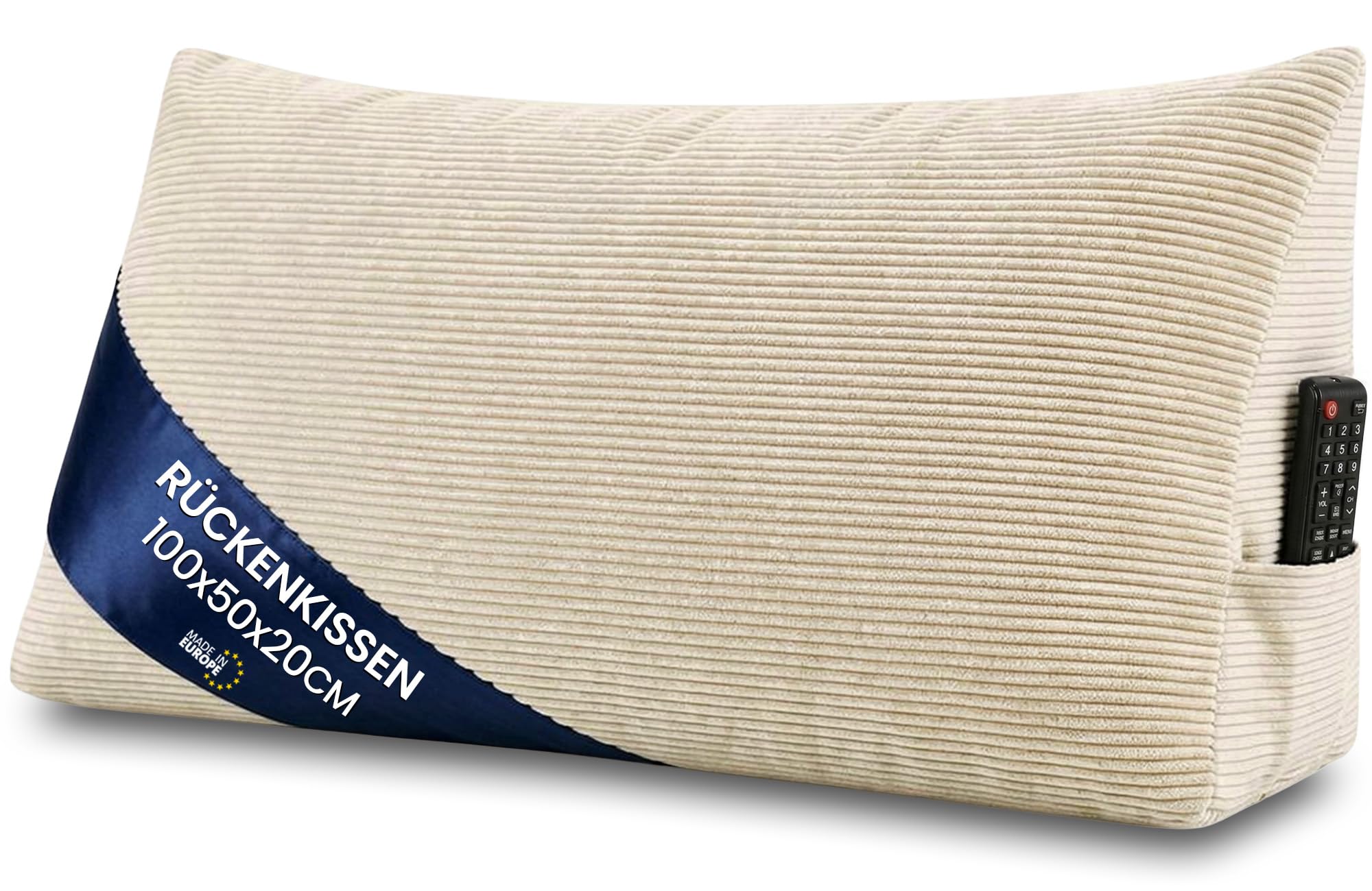 Keilkissen Rückenkissen – großes Lesekissen für Bett Sofa & Couch | Vielseitiges Wandkissen Couchkissen und Sofakissen – Stützkissen für die Rückenlehne Reading Pillow Beige - Cordstoff