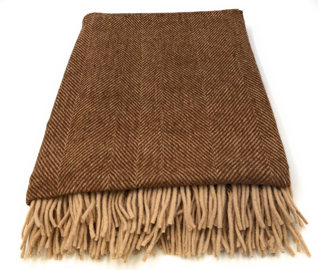 Highland Tweed Wool blend Herringbone Blanket Throw - Rugs (Chestnut Brown)