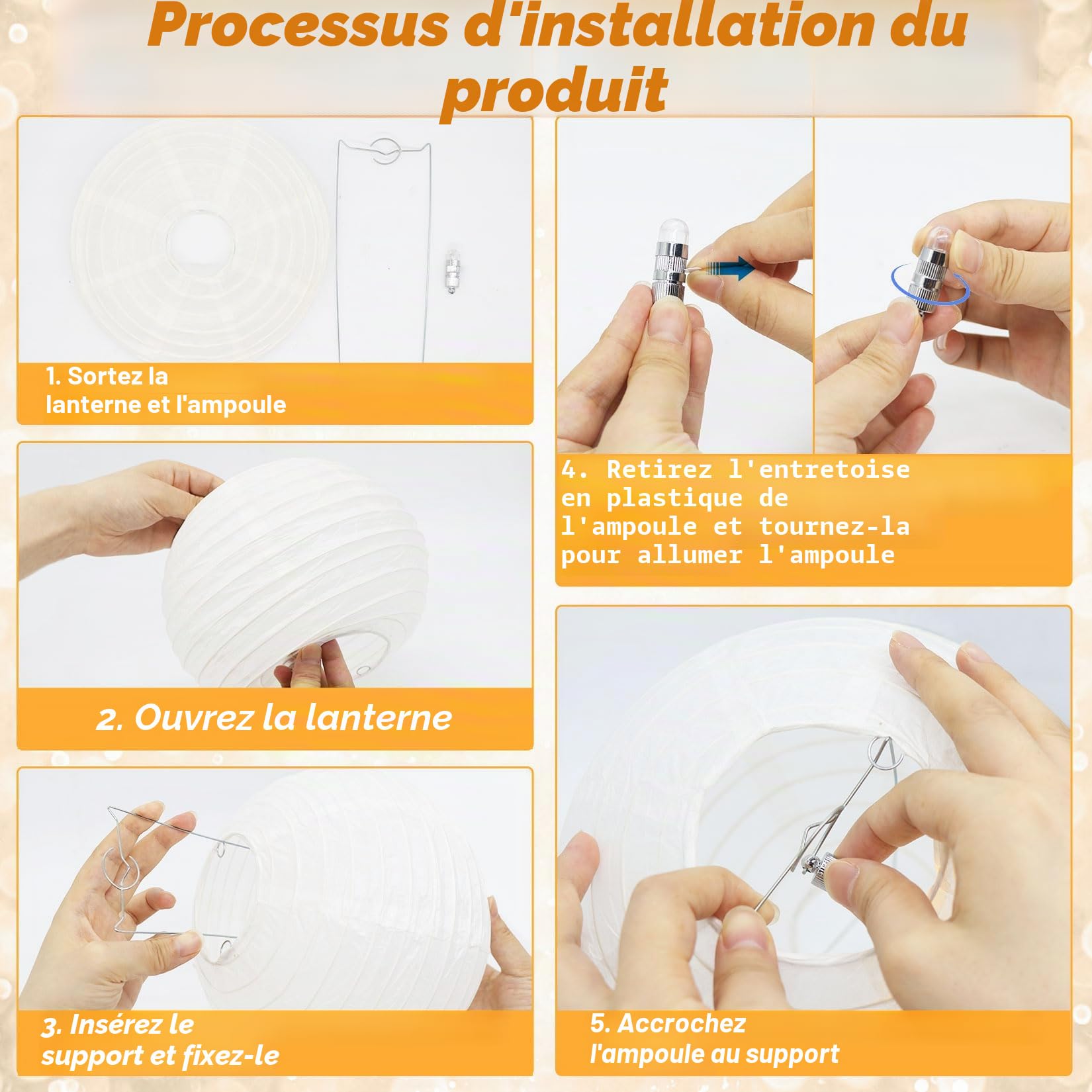 Idota Lot de 30 lampions en papier blanc avec lumières LED, lanternes en papier à suspendre avec 30 mini ballons LED blanc chaud, abat-jour rond en papier pour décoration de mariage, fête dans le