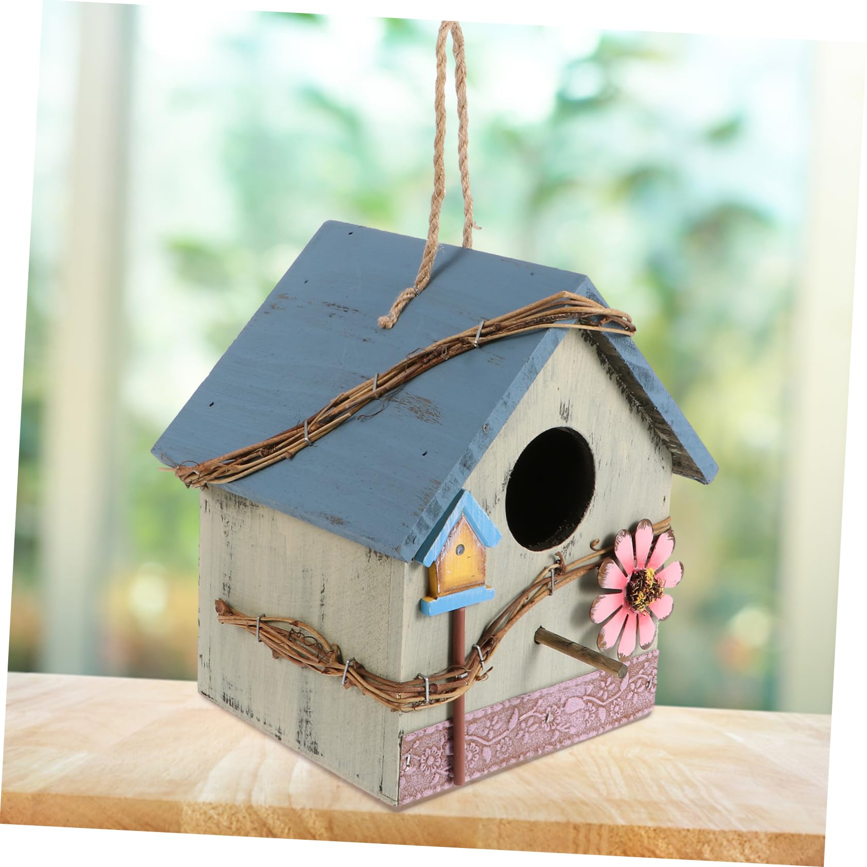 BESPORTBLE Casetta per Uccelli da Esterno in Legno Composito Design Unico e Artigianato Eccellente, Mangiatoia Sospesa per Pappagalli e Uccelli Selvatici per Patio