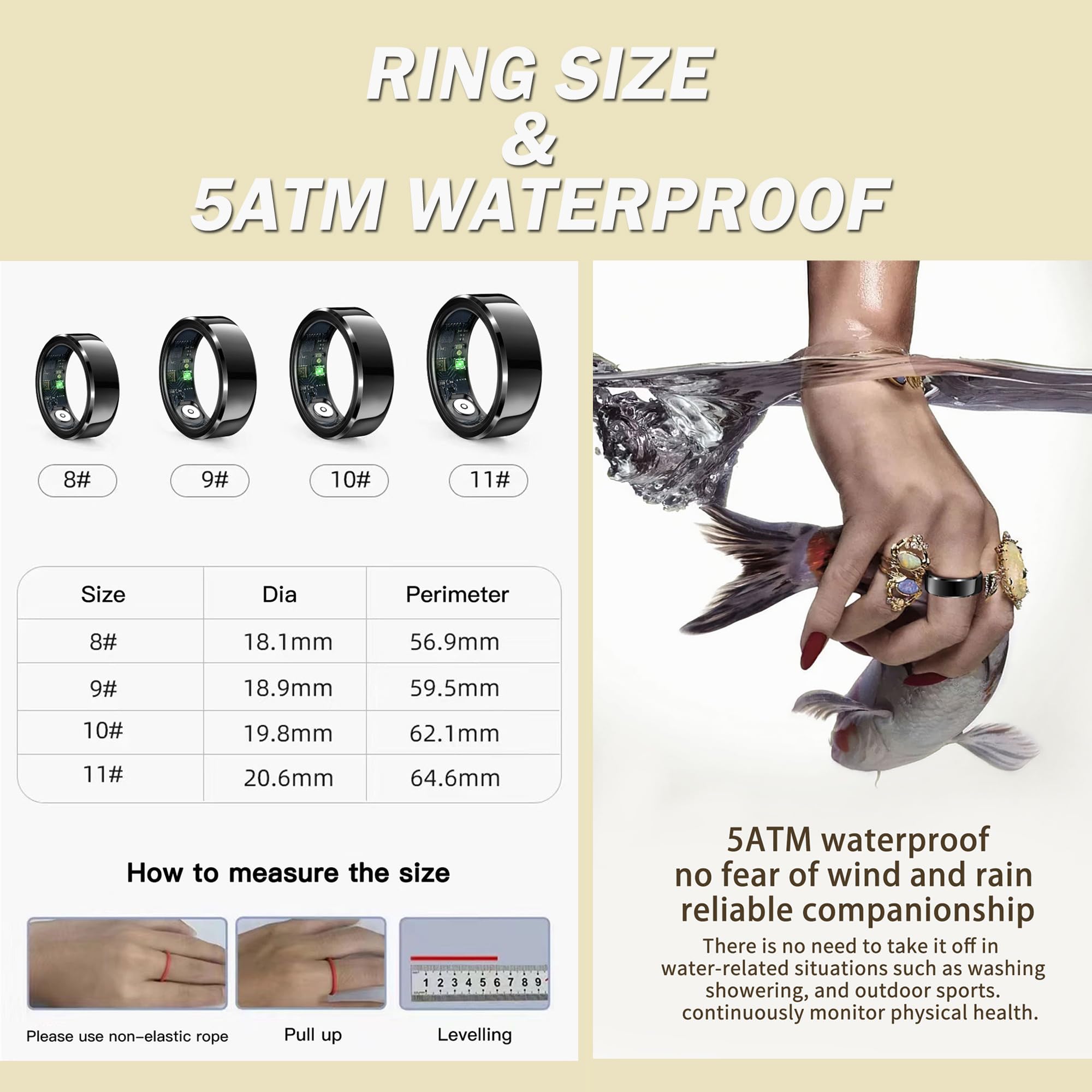 Anillo inteligente de salud, resistente al agua, monitor de frecuencia cardíaca, contador de pasos, calorías, podómetro, distancia, seguimiento del sueño, batería de larga duración, para deportes iOS