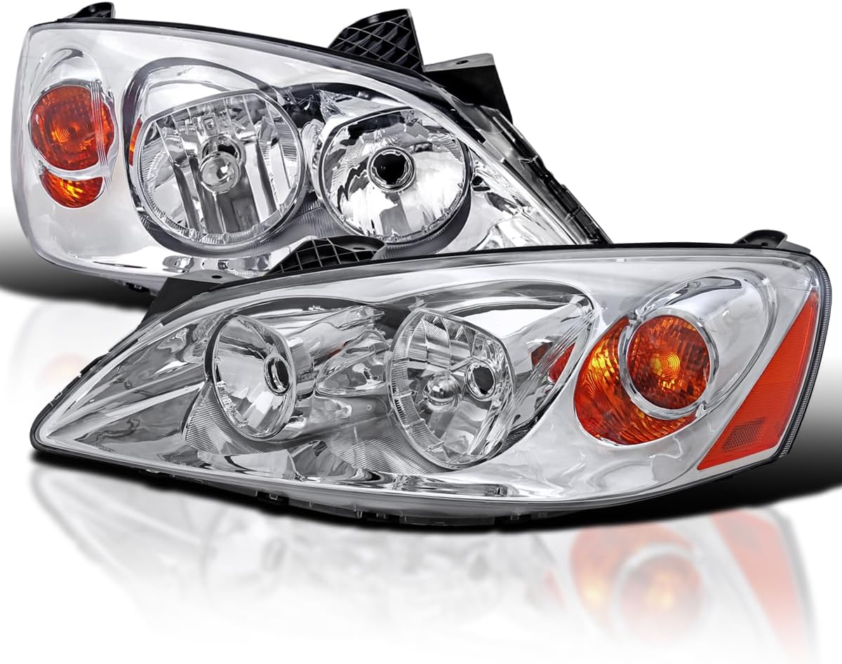 SPEC-D TUNING Chrome Clear Headlights Compatible with 2005-2010 Pontiac G6 L+R Pair Head Light Lamp Assembly