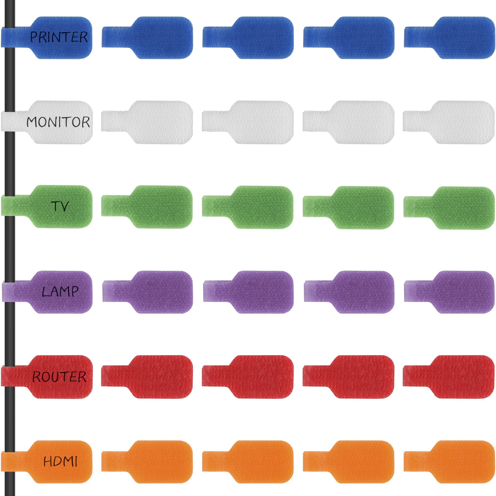 30PCS Multi-Color Cable Labels Write On Cord Labels Self Adhesive Wire Label Cord Label, Reusable Cable Tags for Organizing Wires and Identification 6 Colors 20 x 30mm