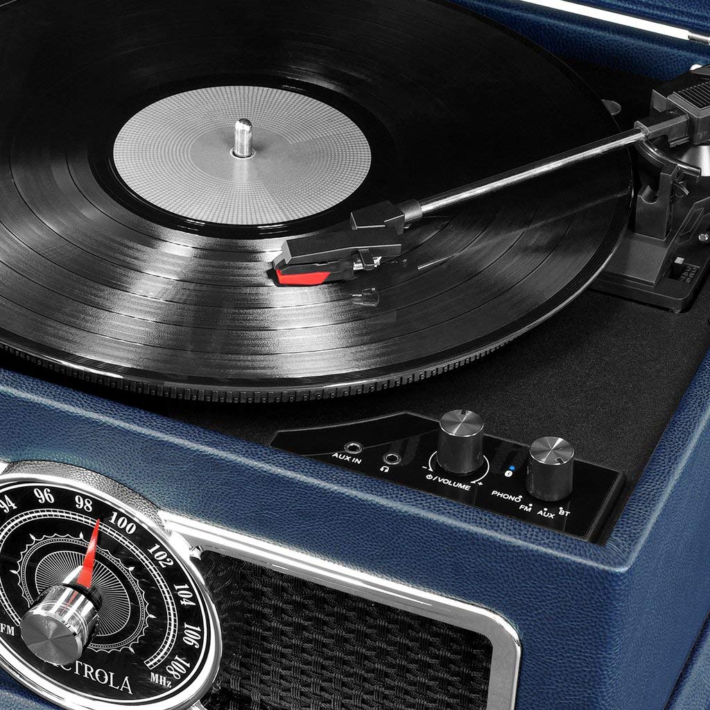 Victrola Plaza Chaine Stéréo 4-in-1 Platine Vinyle Bluetooth en Cuir - Blue