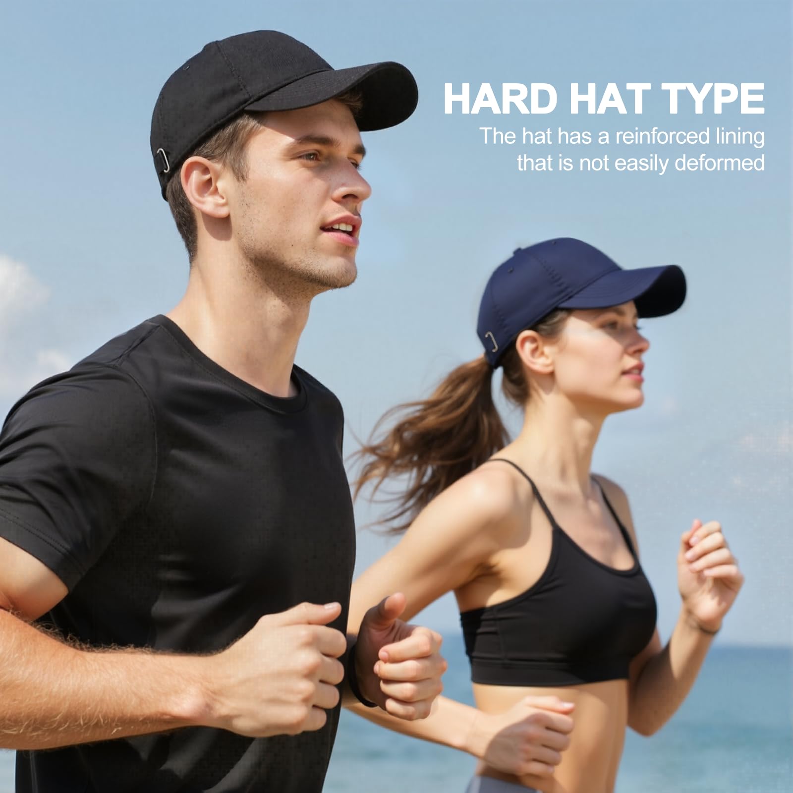 2 Pcs Casquette de Baseball, Coton Anti-Soleil Baseball Cap, Homme Femme été Unisexe Réglable Classic Casquettes Sport Extérieur Sunhat, Chapeau pour Les Activités de Plein air (Bleu, Noir)