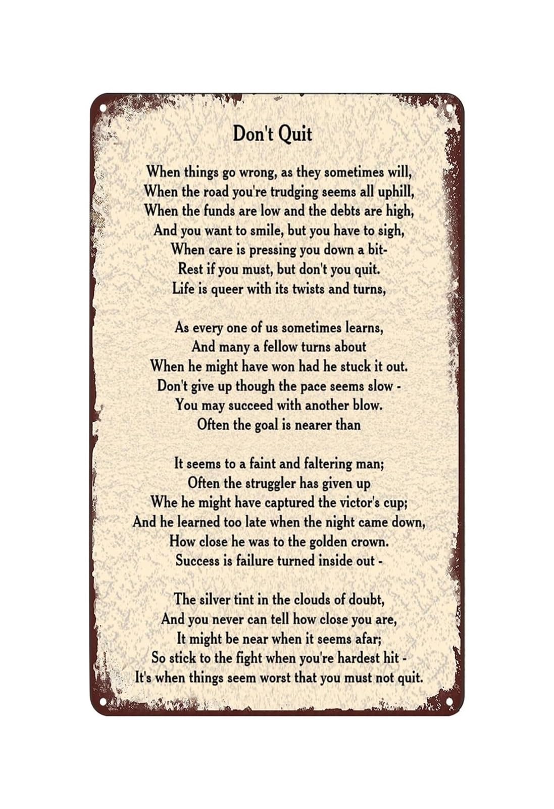 PKNVKZIDK Vintage Dont Quit Poem Metal Sign Inspirational Gym Decor Motivational Tin Plaque for Office Classroom Study Room Workshop Encouraging Wall-Art 8 X 12 inch
