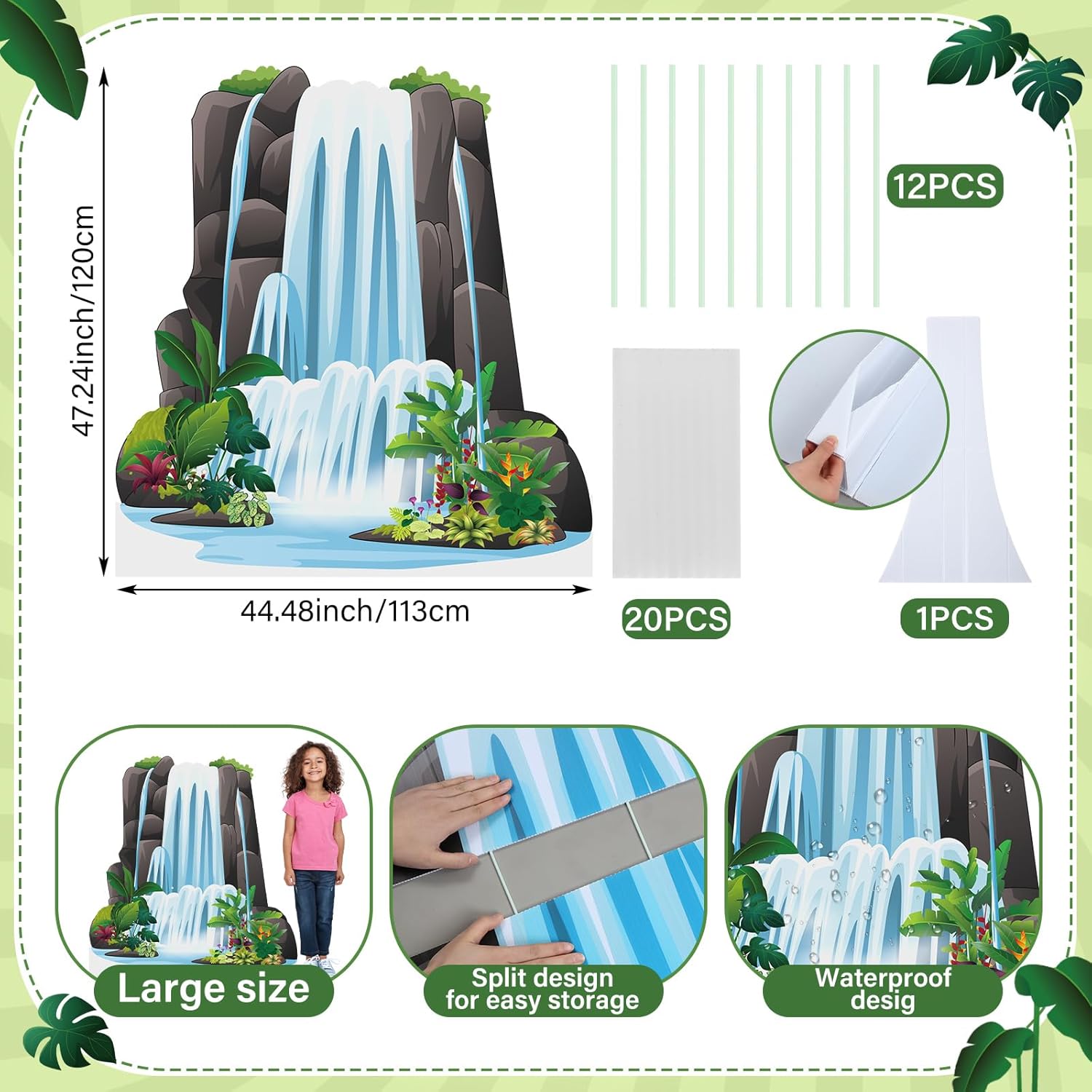 Novabright 47" H Rainforest Falls Cardboard Cutout Stand up VBS 2026 Rainforest Party Decoration Life Size Photo Booth Props for VBS Sunday School Backdrop Background Religious Party Supplies