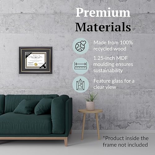 Vista 174 de Creative Picture Frames Marco para diploma Rockefeller de 9 x 12 pulgadas, color negro con borde dorado, muestra un certificado de 9 x 12 pulgadas