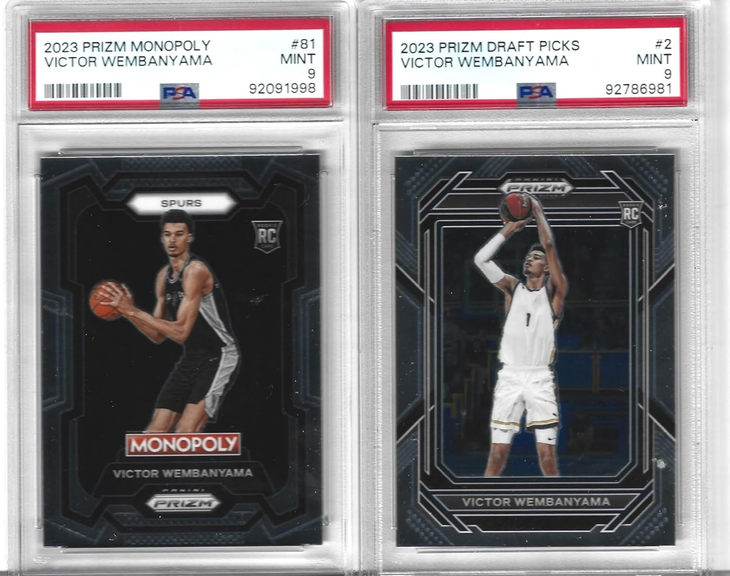 Graded Psa 9 Mint Victor Wembanyama 2 Card Basketball Rookie Lot Monopoly & Prizm Rookie Of The Year Superstar Player