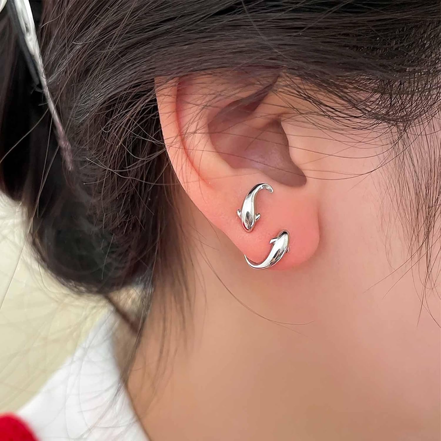Vintage Cute Fish Stud Earring Mini Fish Earrings Small Whale Earring Silver Dolphin Earrings Summer Beach Jewelry for Women - Image 2
