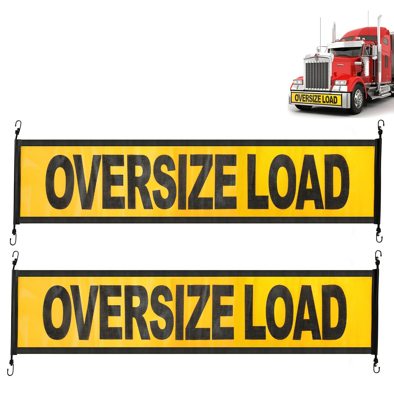 Oversize Load Signs for Trucks 2 Pack Oversized Loaded Banner Warning Products with Metal Hooks and Stretch Cord for Guard Vehicles, Cars, Trucks,18"