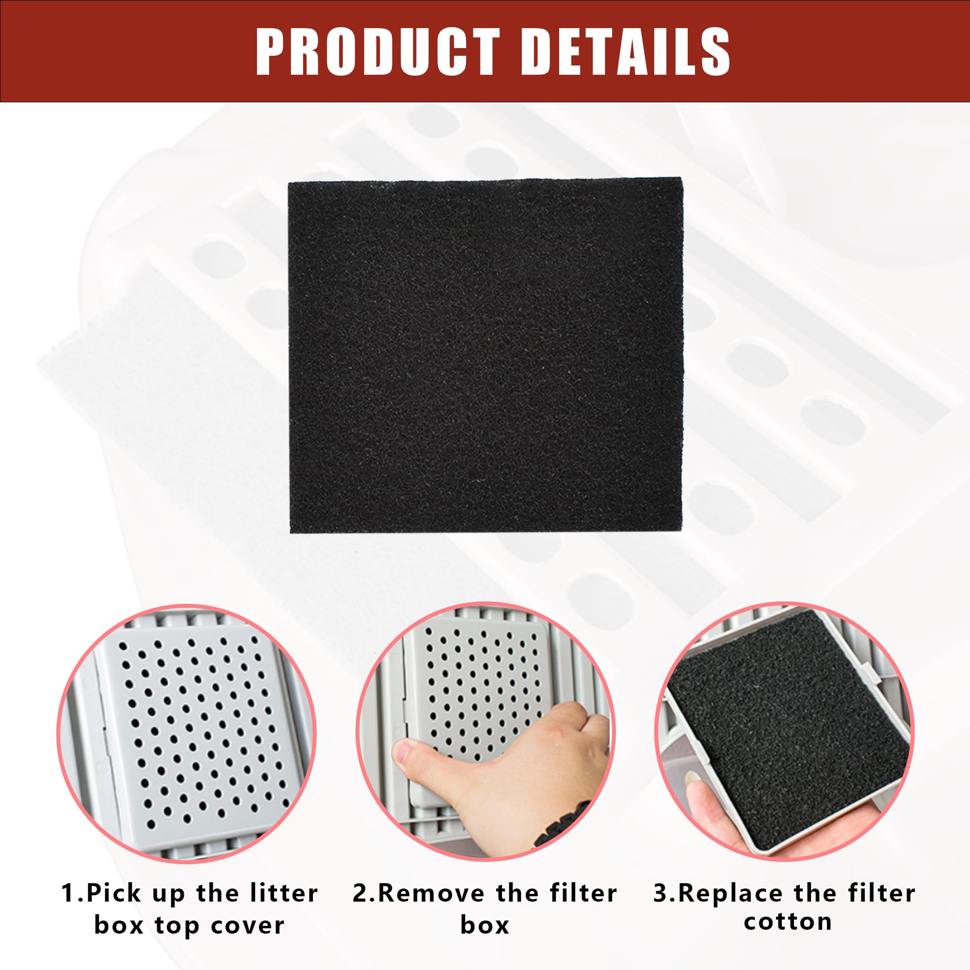 6PCS Carbon Filter for Cat Litter Tray Black as Cat Litter Filter Replacement Cat Litter Box Filter Activated Carbon Filters Suitable for Hooded Cat Litter Boxes Odor Control and Air Purification - Image 3