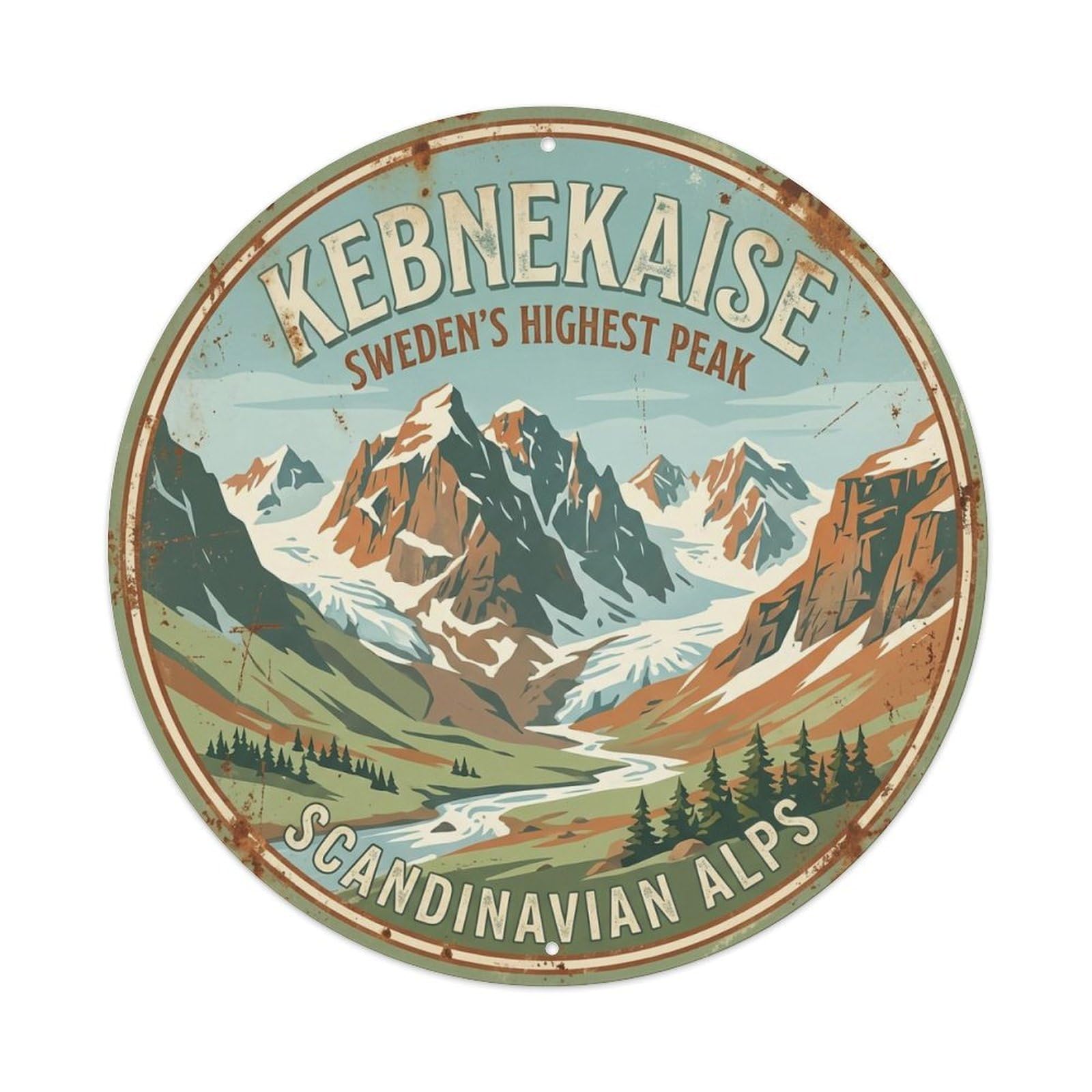 Vintage Travel Kebnekaise Sweden Peak Metal Tin Sign Plaque